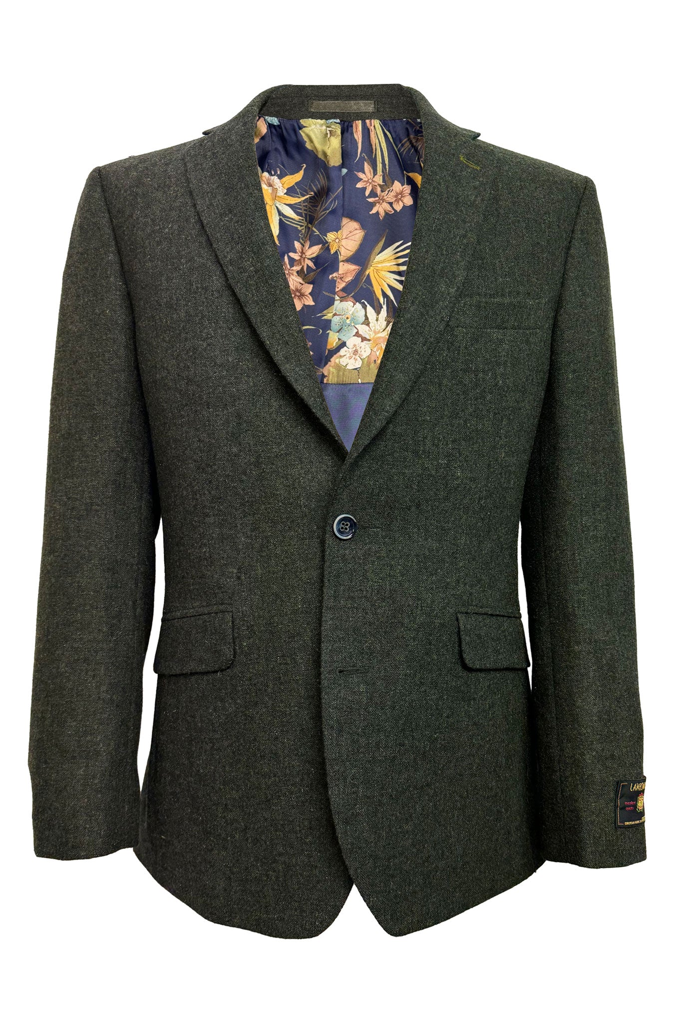 Men's Wool Green Tweed Jacket with Floral Lining