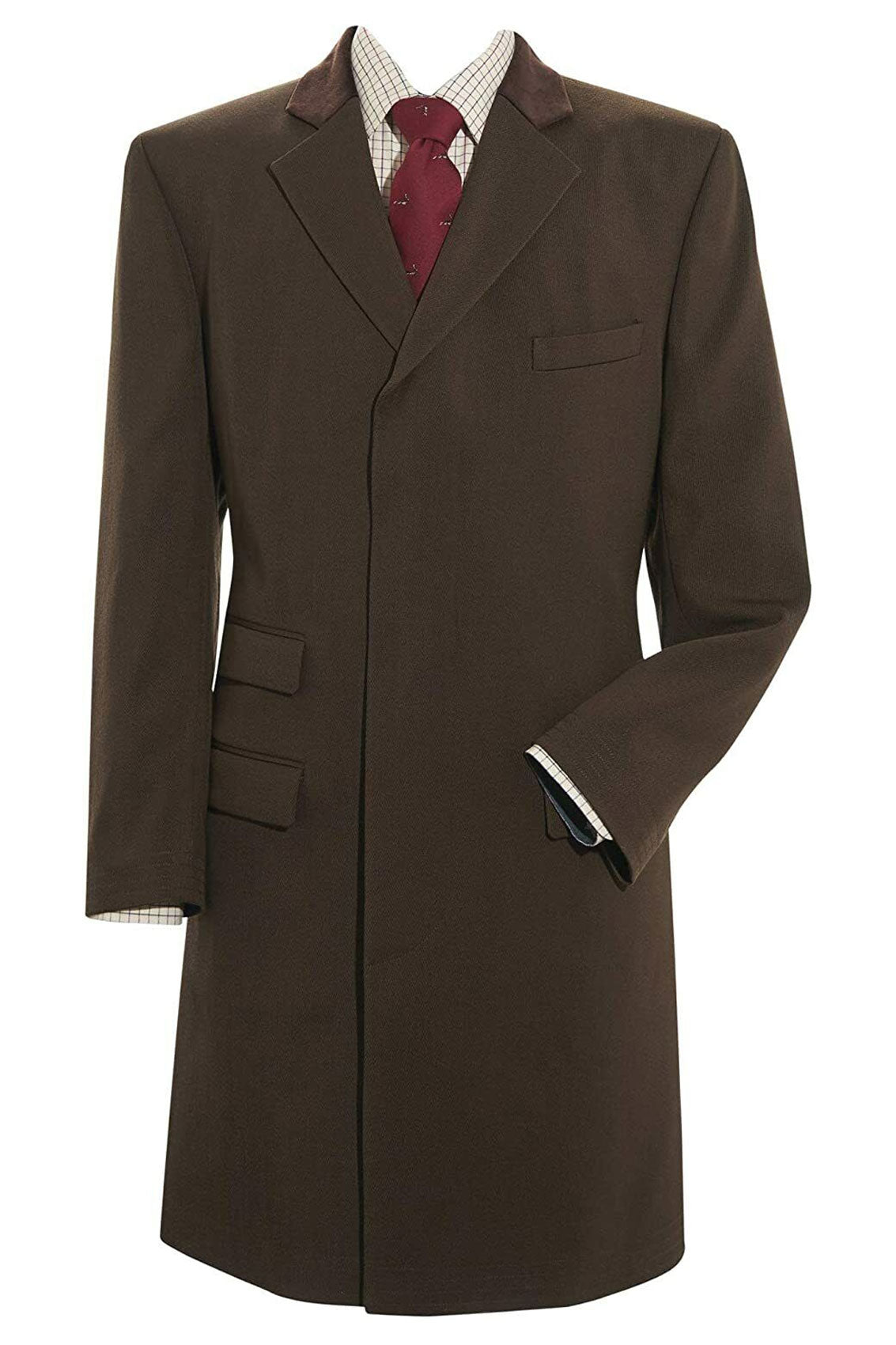 Samuel Windsor Men’s Brown Wool Overcoat with Velvet Collar