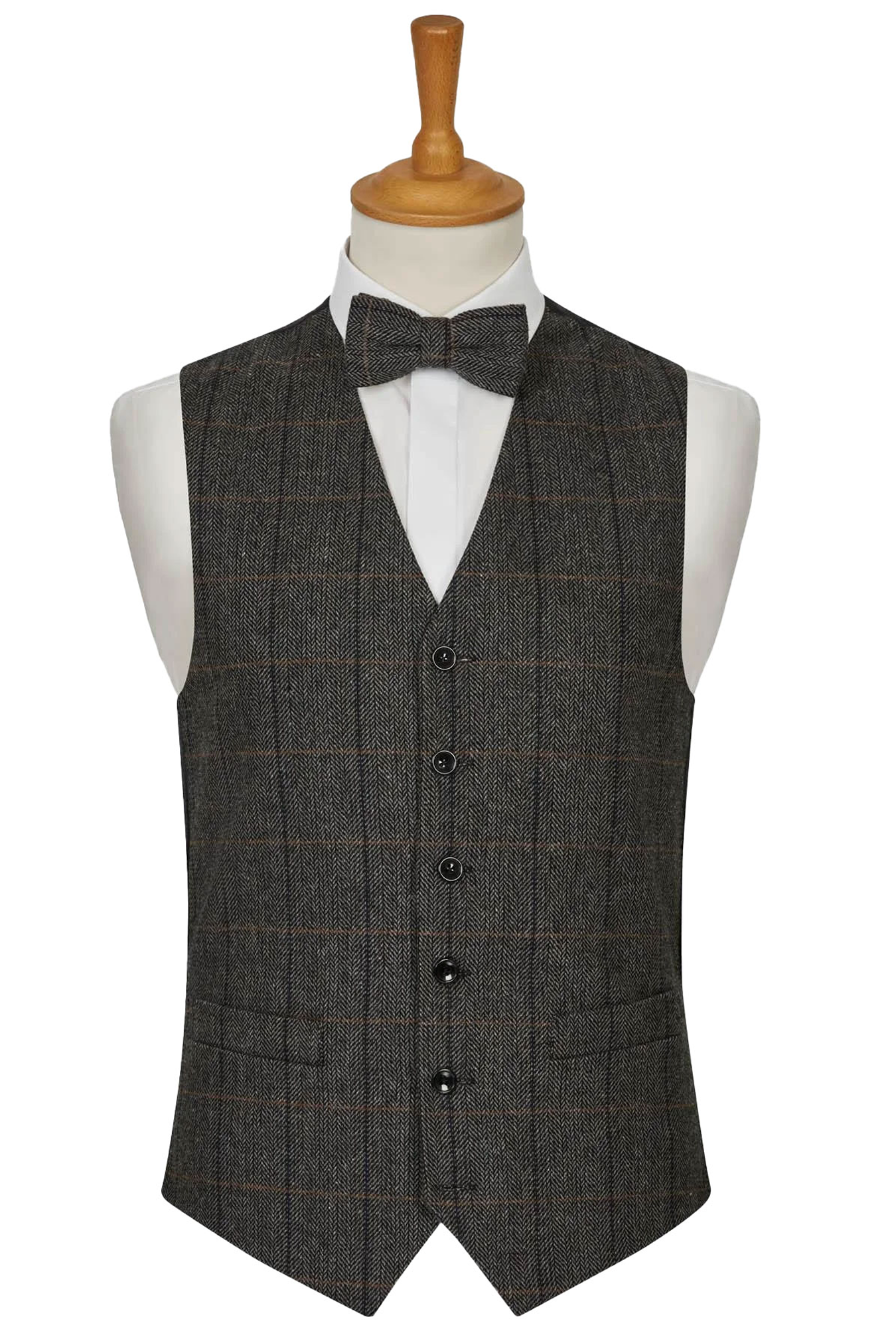 Charcoal Grey Tweed Check Waistcoat