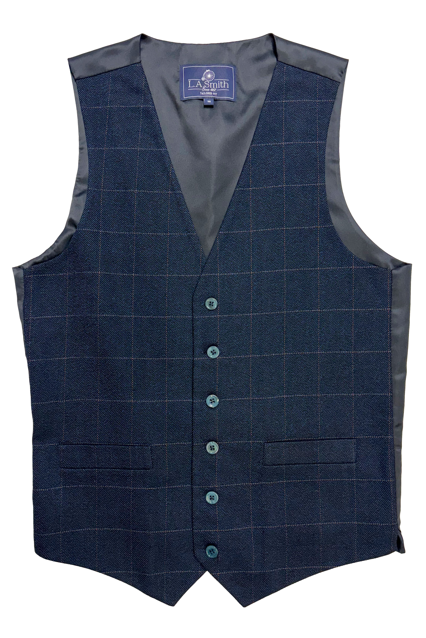 Navy Blue Tweed Check Waistcoat