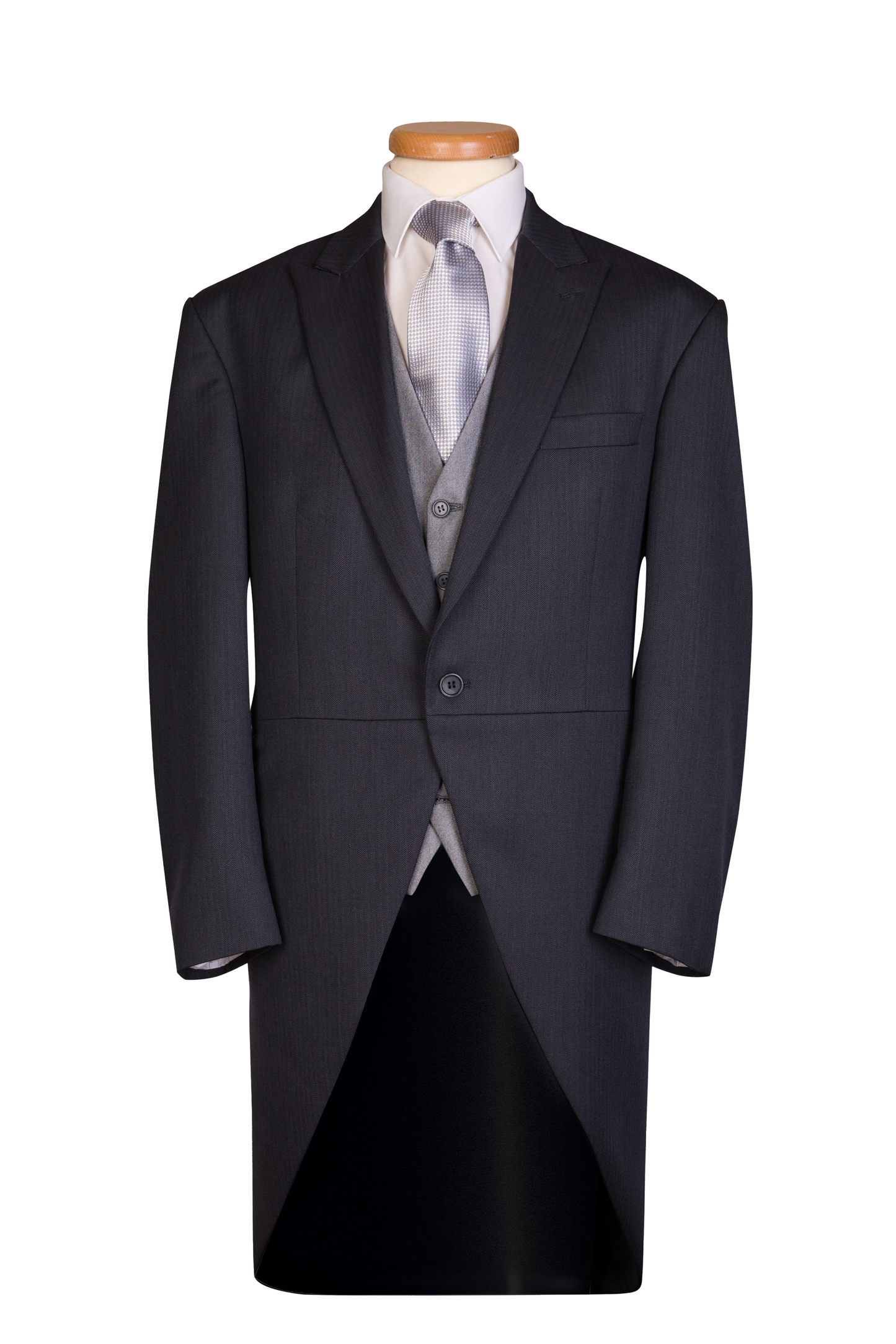 Grey Herringbone Tailcoat Long 100% Wool Jacket