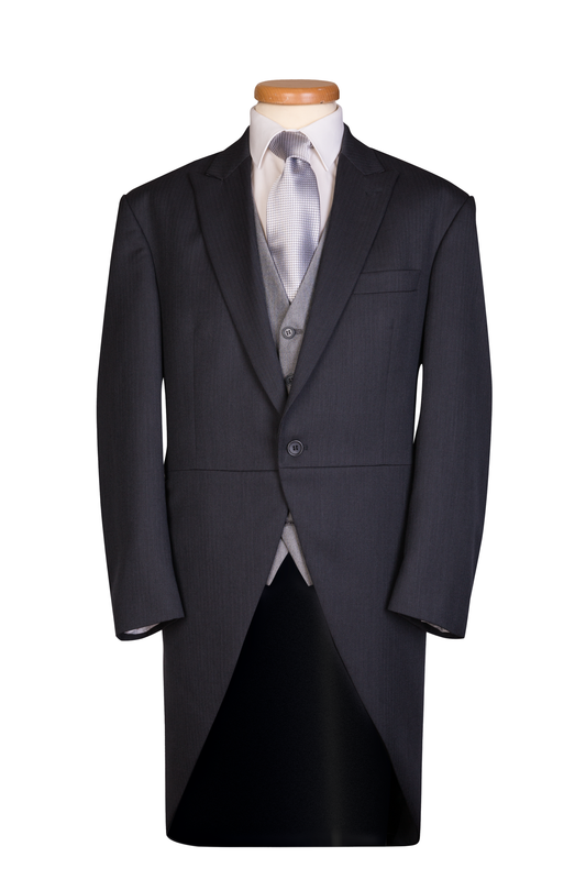 Grey Herringbone Tailcoat Long 100% Wool Jacket