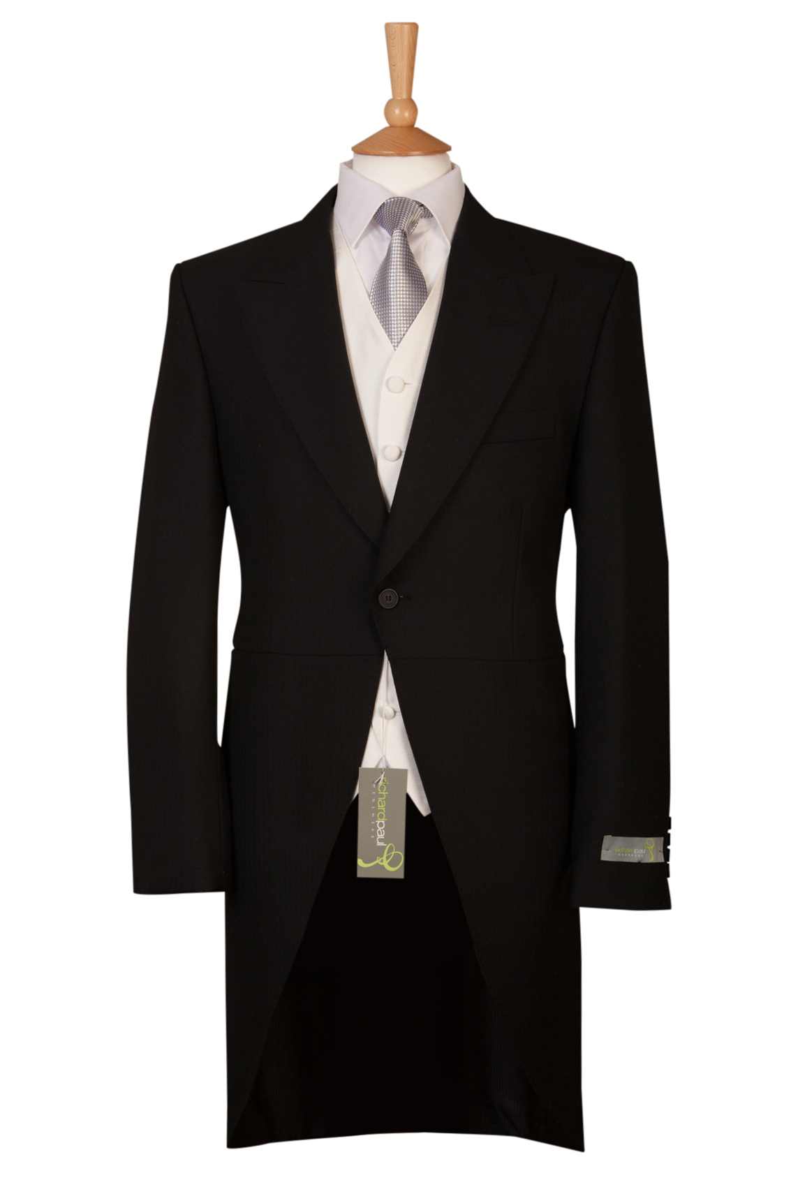 Black Herringbone Tailcoat Long Wool Jacket