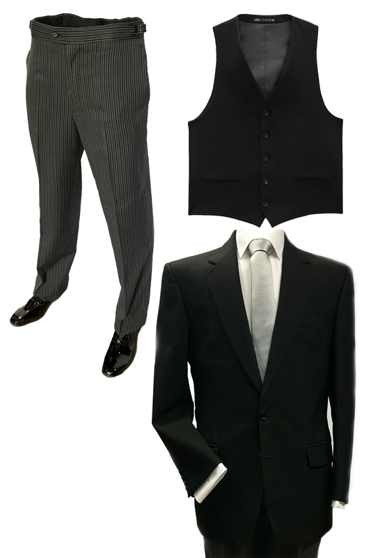 Black Herringbone Three Piece Masonic Suit with Pinstripe Trousers