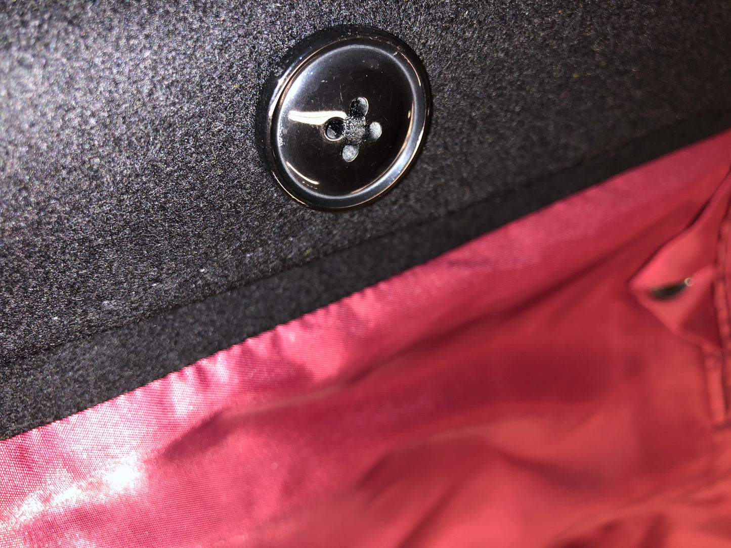 Black Wool Overcoat with Red Satin Lining - Brand New