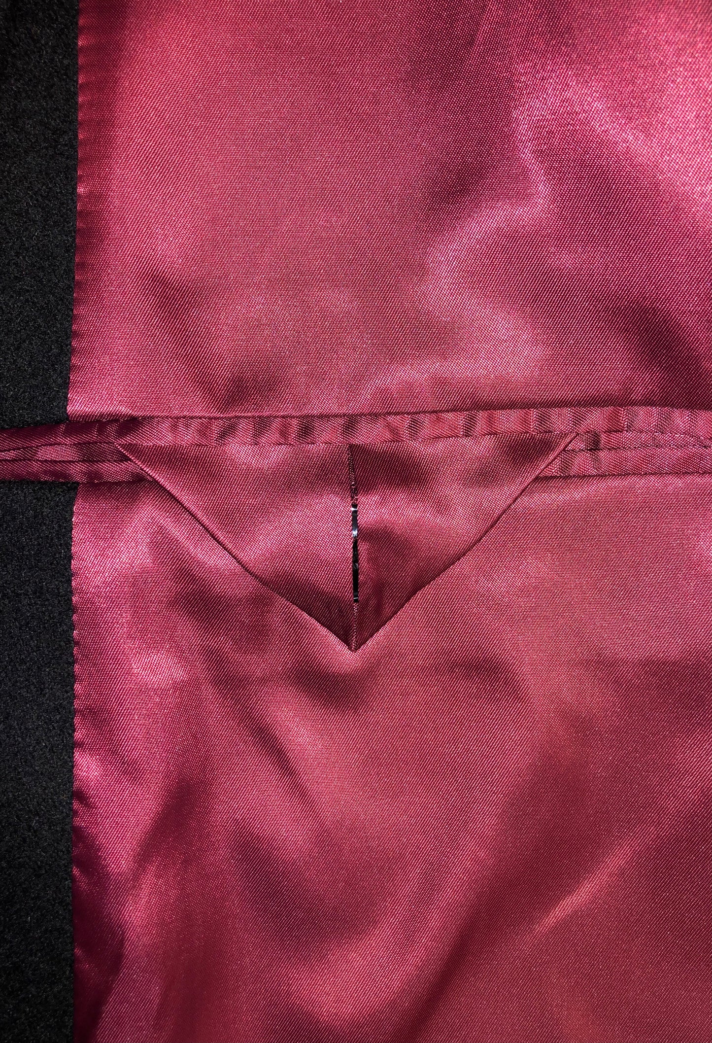 Black Wool Overcoat with Red Satin Lining - Brand New