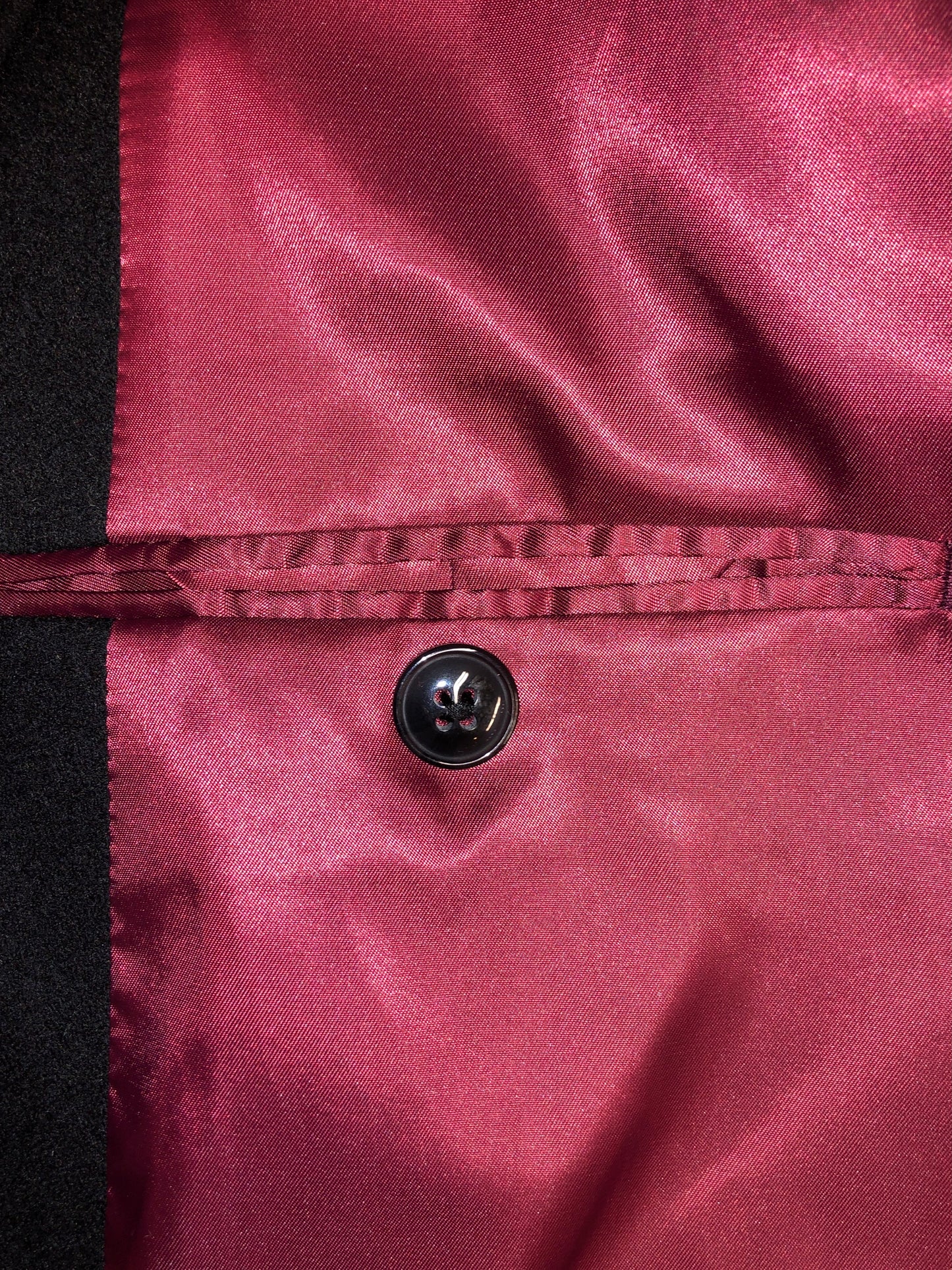 Black Wool Overcoat with Red Satin Lining - Brand New
