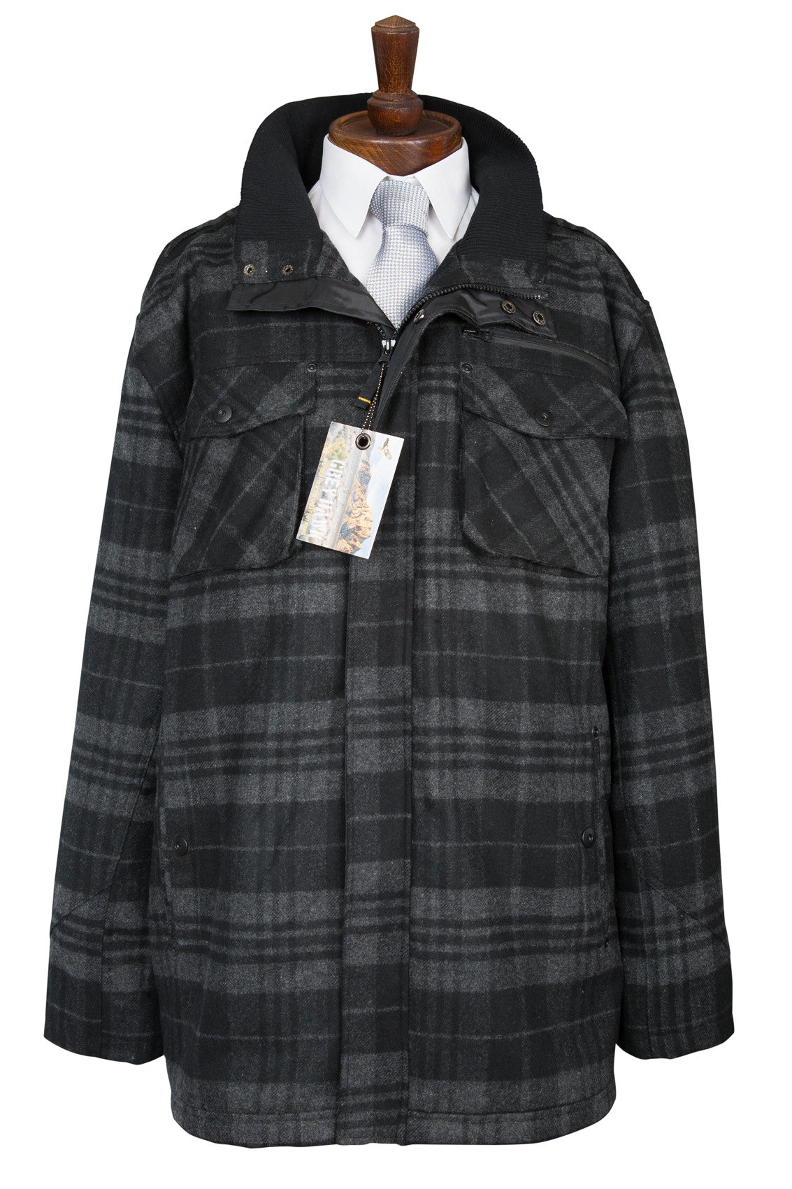 mens check coat lumberjack black grey charcoal winter warm