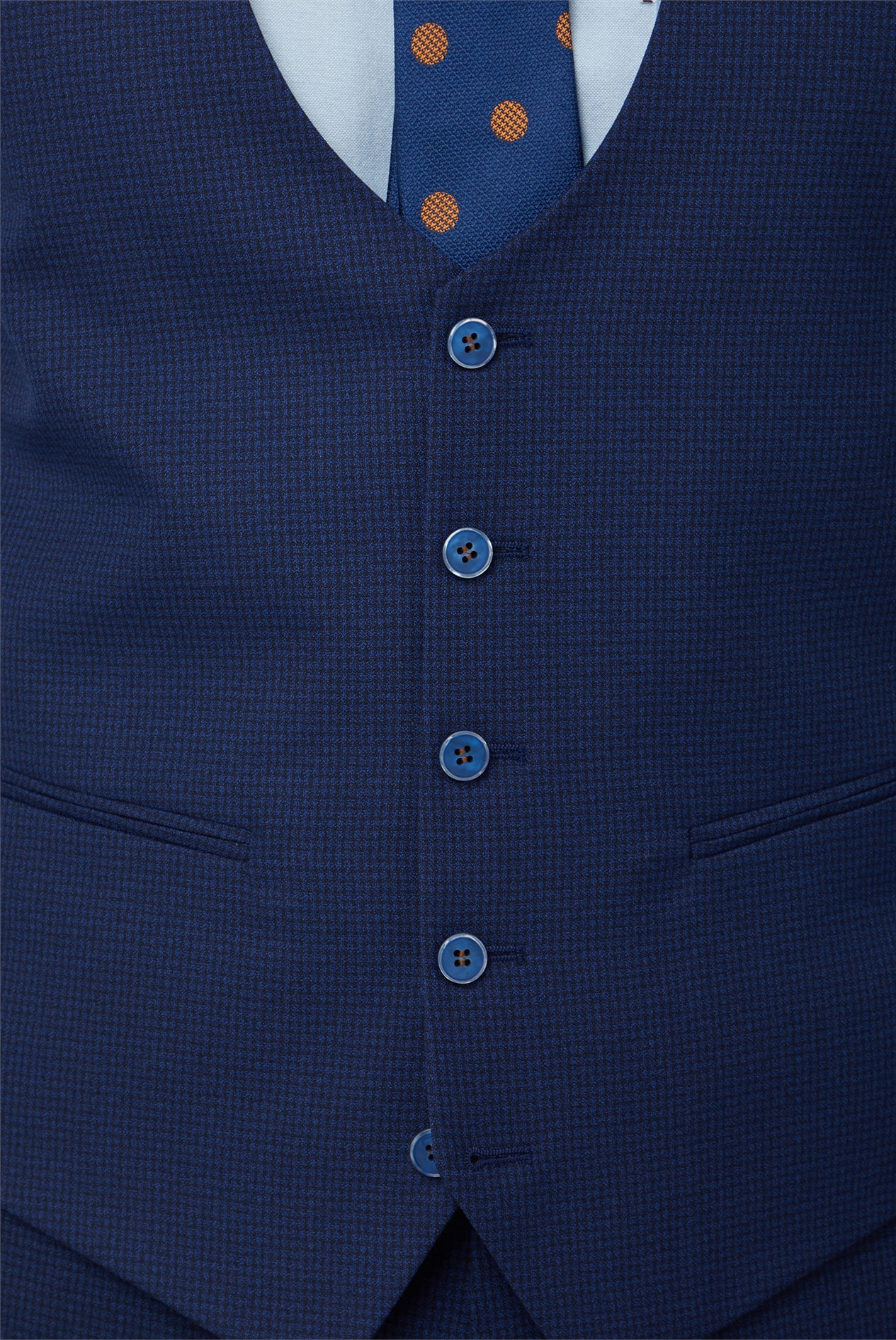 Cobalt Blue Waistcoat Vest Checked Graph - Brand New