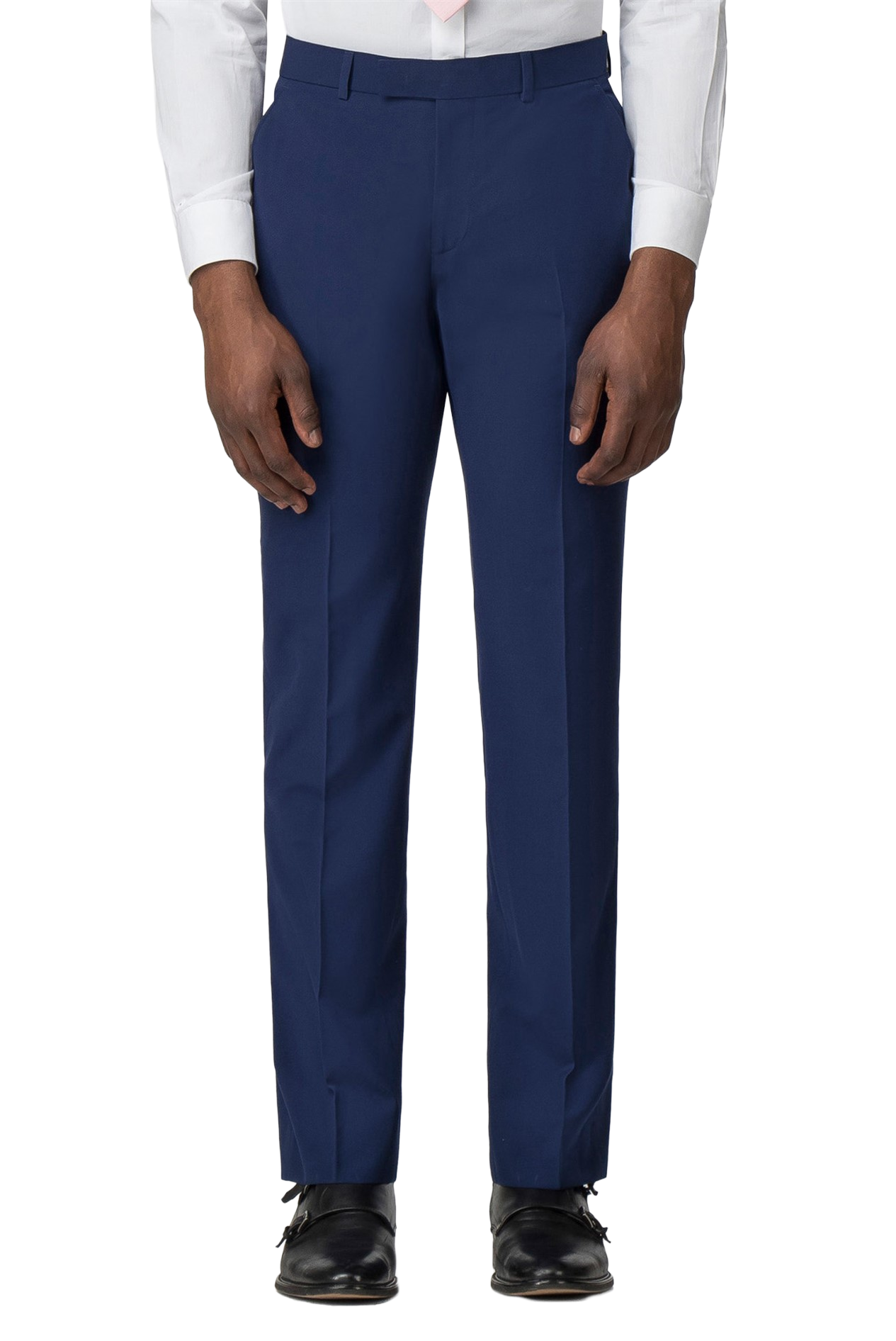 Plain Blue Suit Trousers | Flat Front, Tailored Fit, Belt Loops