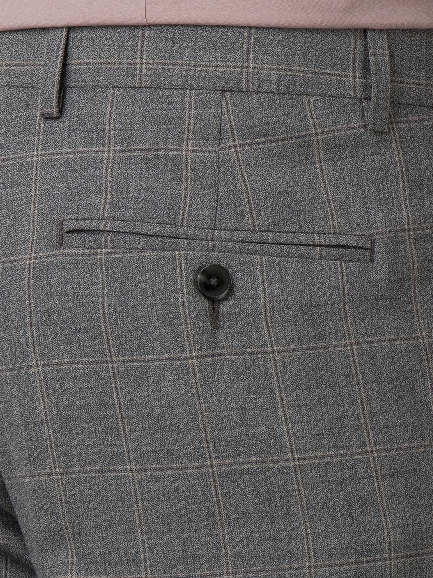 Grey Windowpane Check Wool Trousers | Flat Front Dress Pants | Belt Loops, Tailored Fit