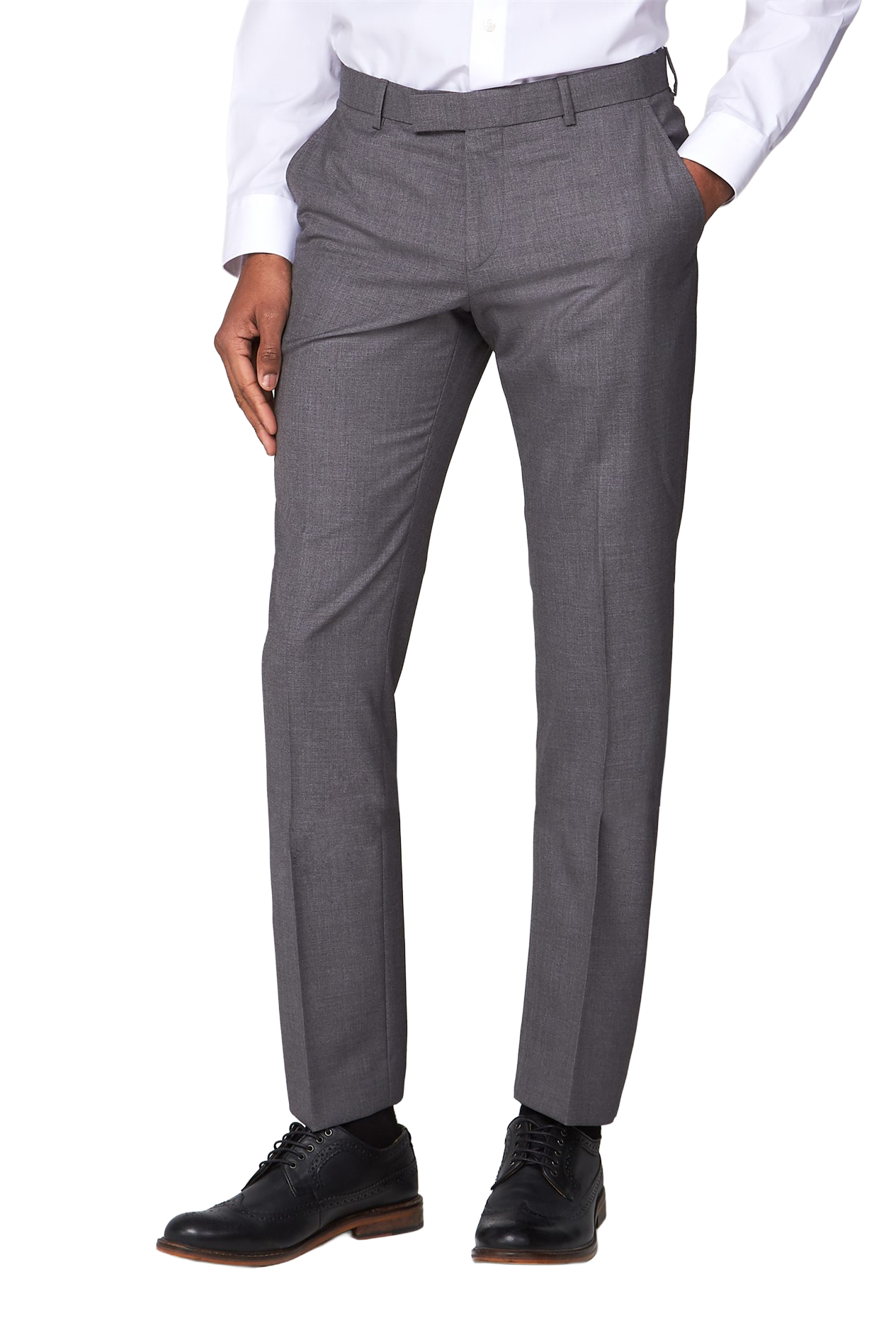 Grey Slim Fit Trousers | Flat Front Dress Pants, Belt Loops