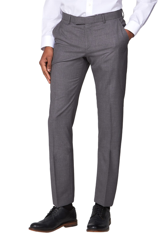Grey Slim Fit Trousers | Flat Front Dress Pants, Belt Loops
