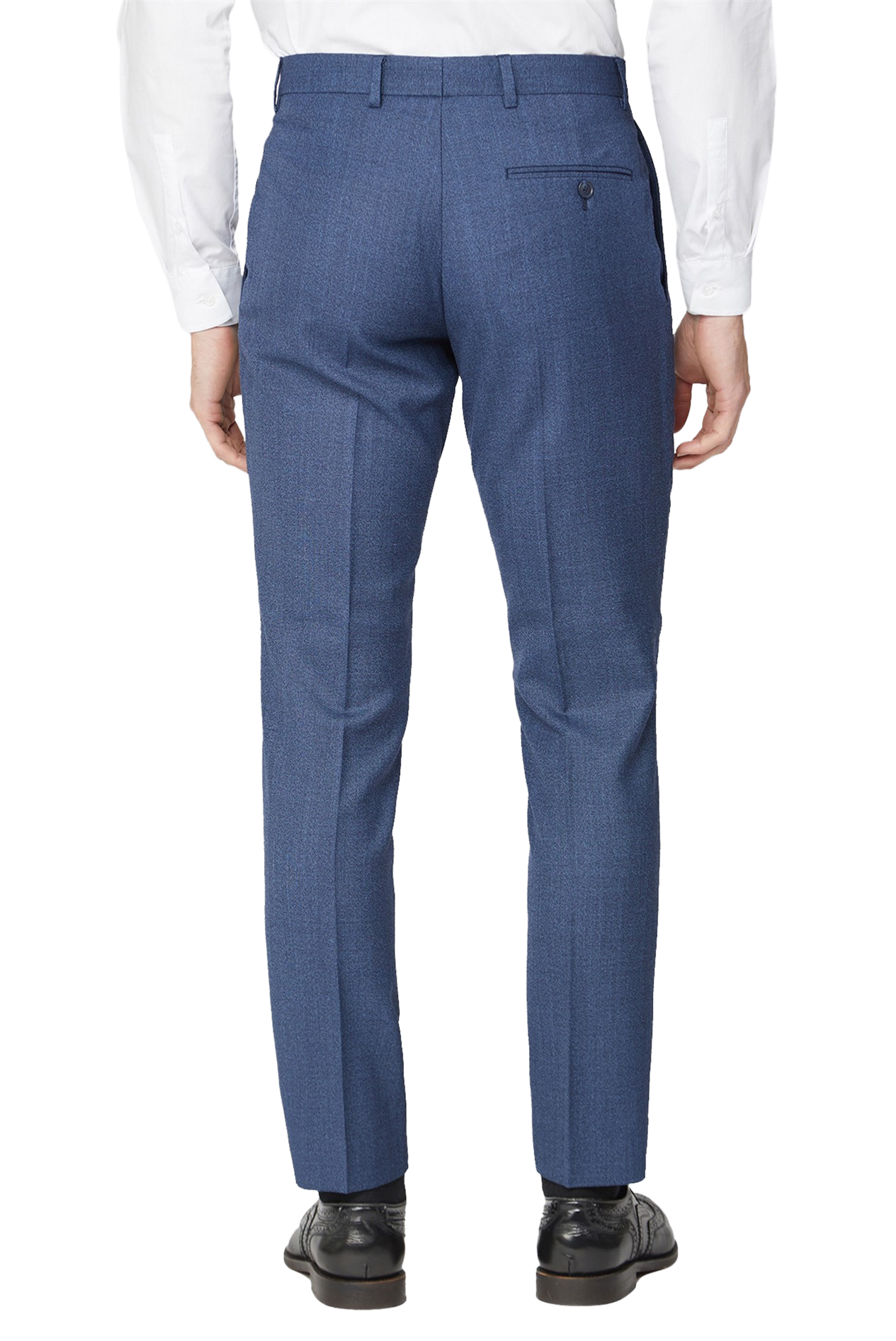 Bright Blue Tailored Fit Suit Trousers | Textured Flat Front Dress Pants with Belt Loops