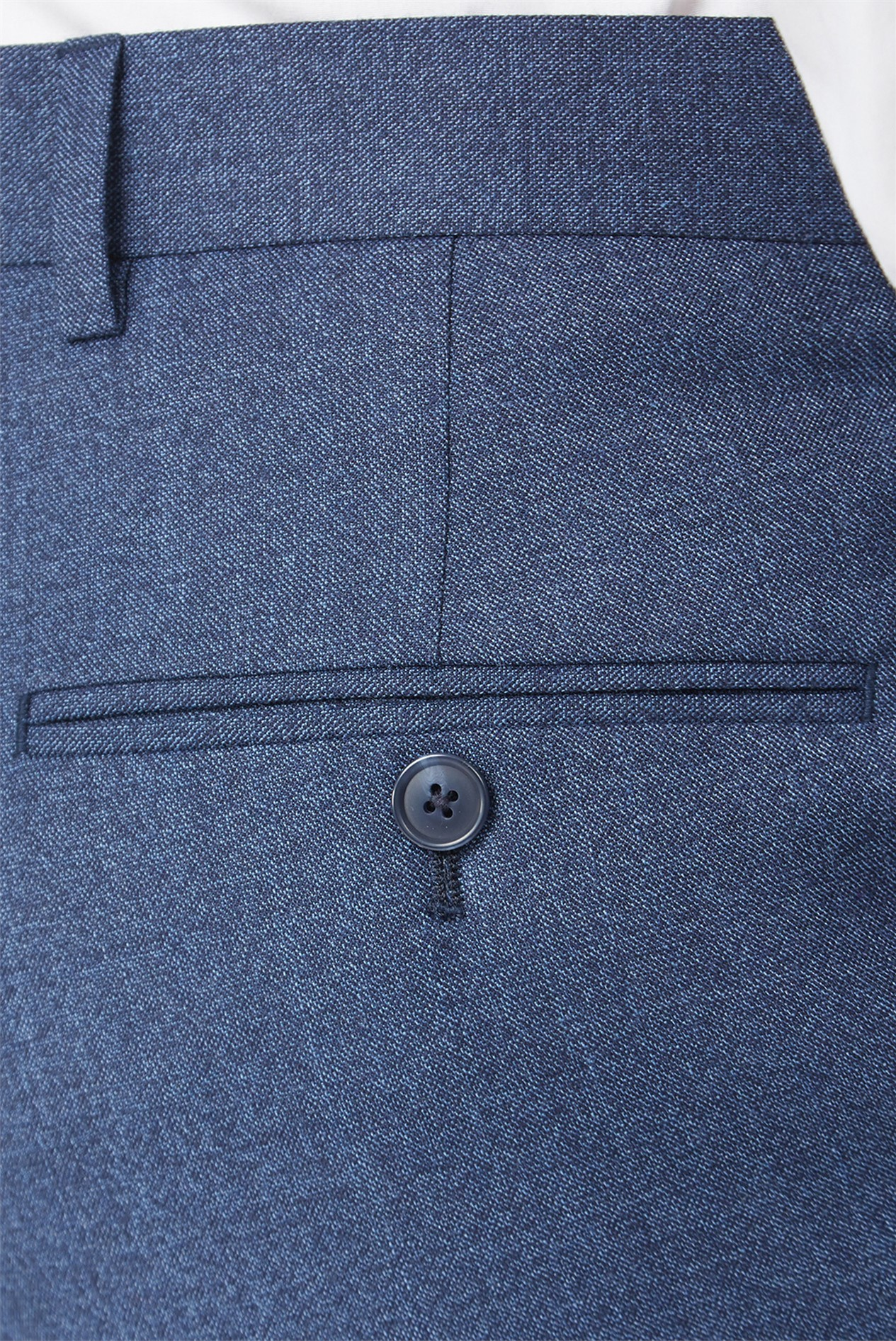 Bright Blue Tailored Fit Suit Trousers | Textured Flat Front Dress Pants with Belt Loops