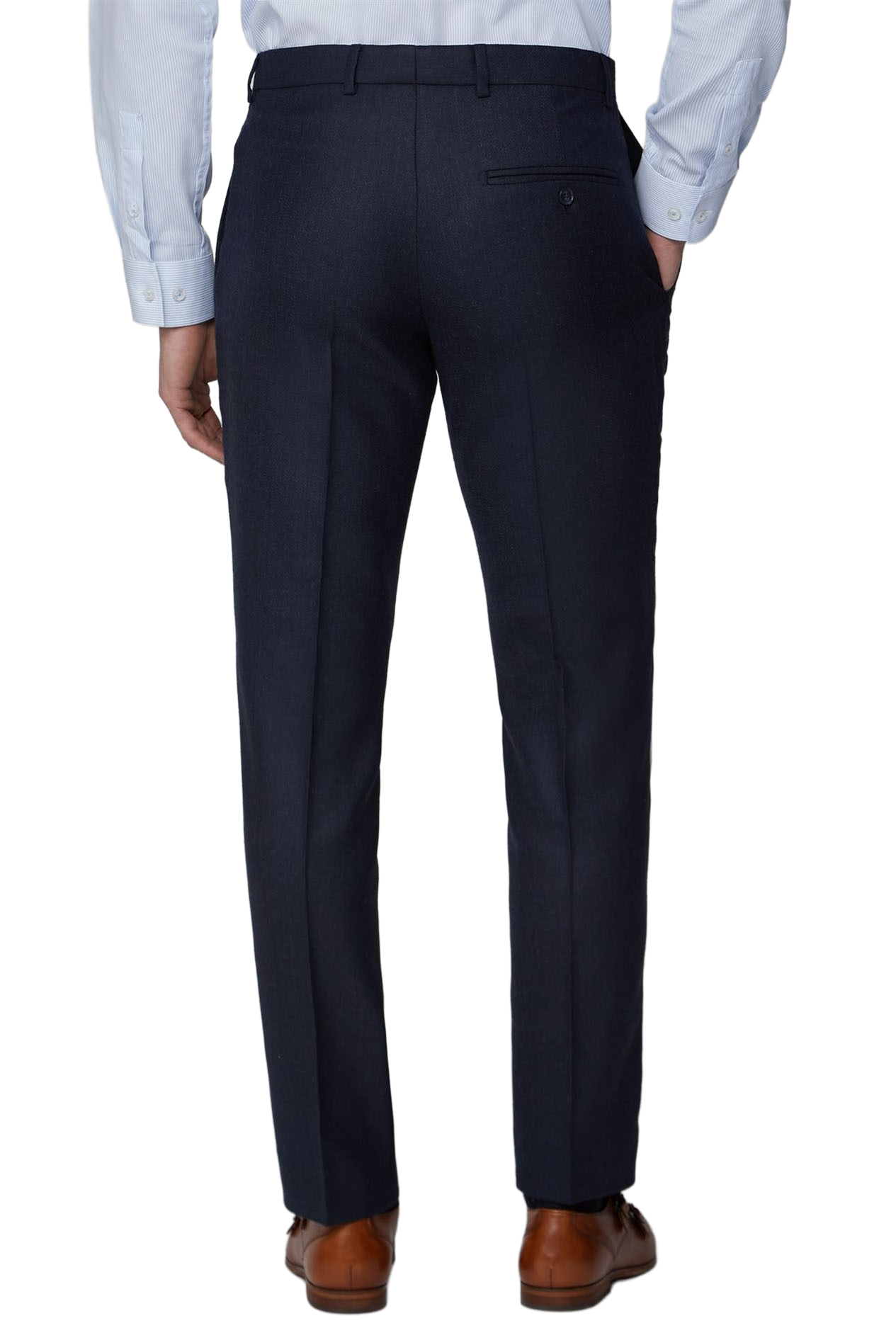 Navy Blue Tweed Flat Front Dress Trousers | Formal Wool Blend Suit Pants with Belt Loops