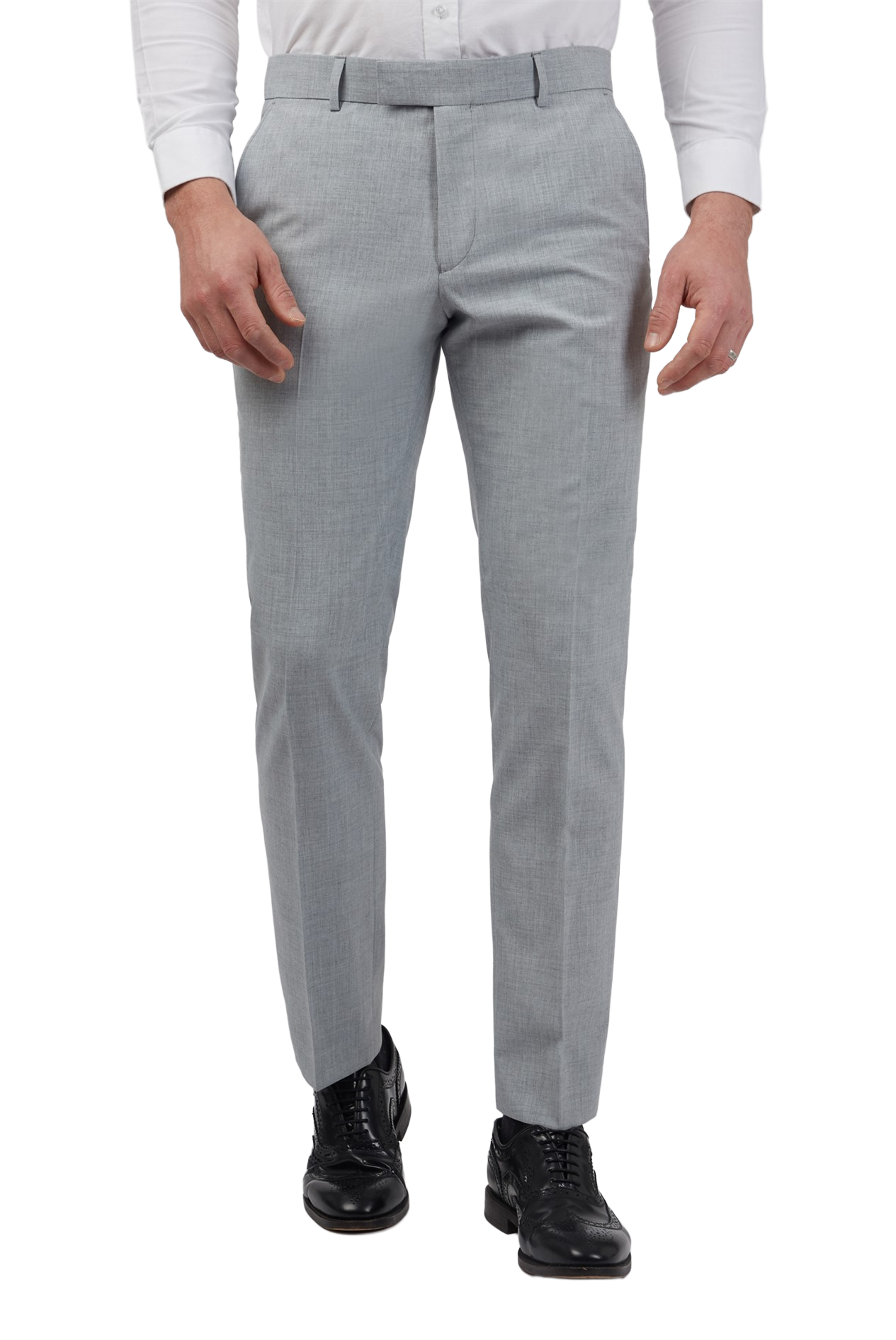 Stone Grey Slim Fit Dress Trousers | Flat Front, Belt Loops