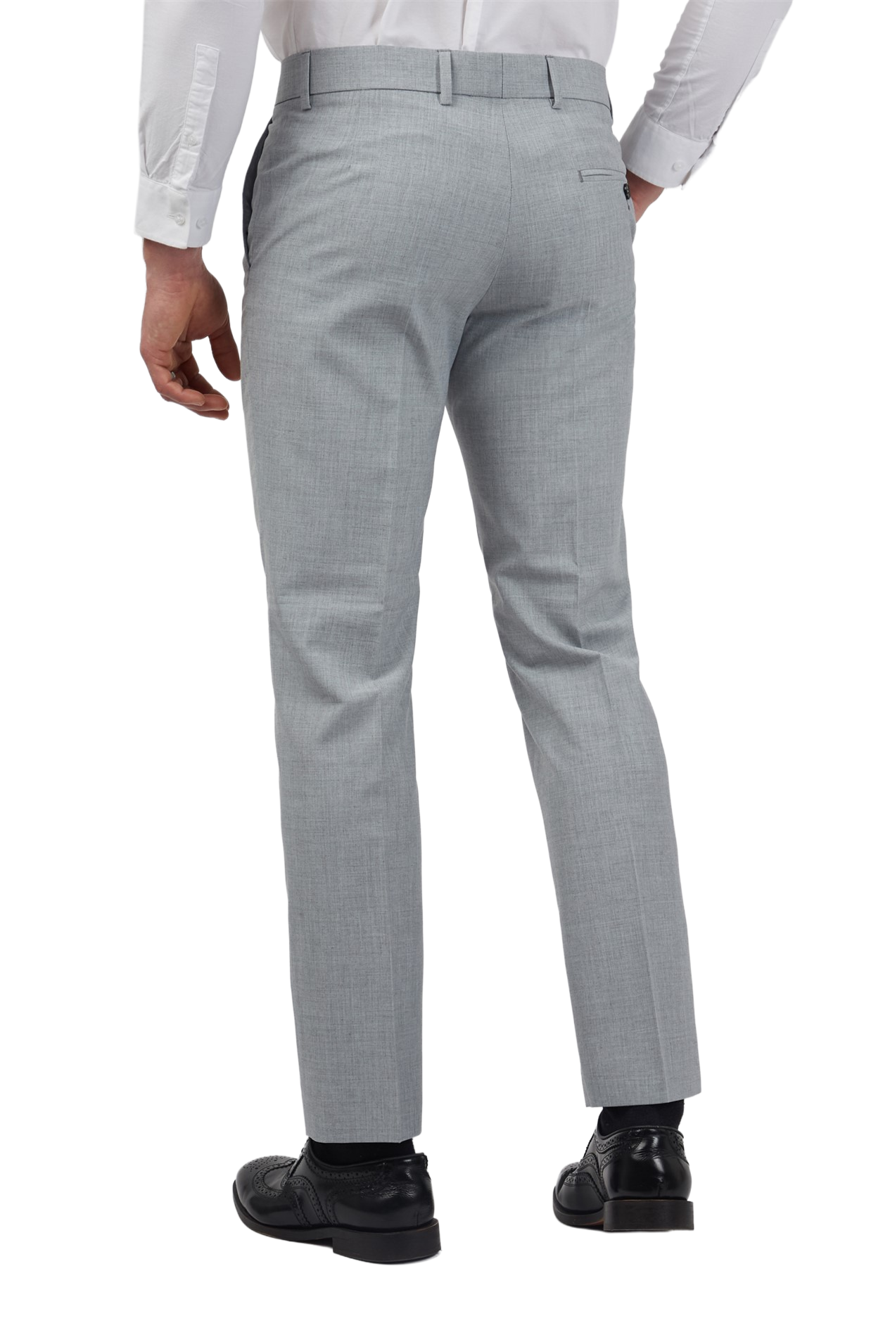 Stone Grey Slim Fit Dress Trousers | Flat Front, Belt Loops