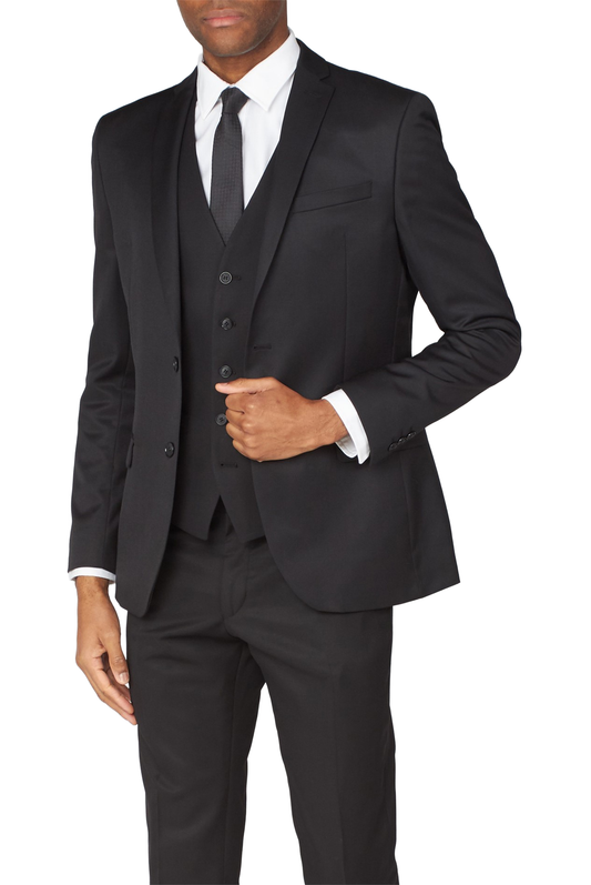 Ben Sherman Black 3 Piece Slim Fit Suit | 100% Wool | Jacket, Trousers & Waistcoat