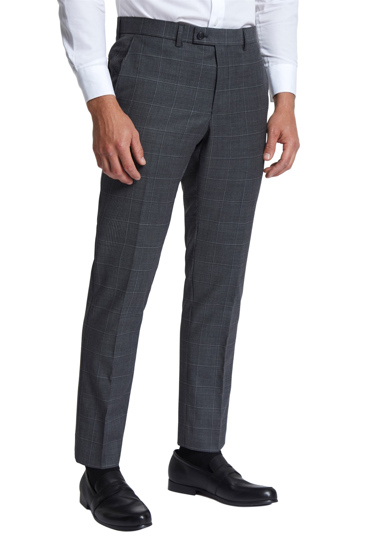 Grey Check Wool Dress Trousers | Flat Front, Belt Loops | Performance Fit