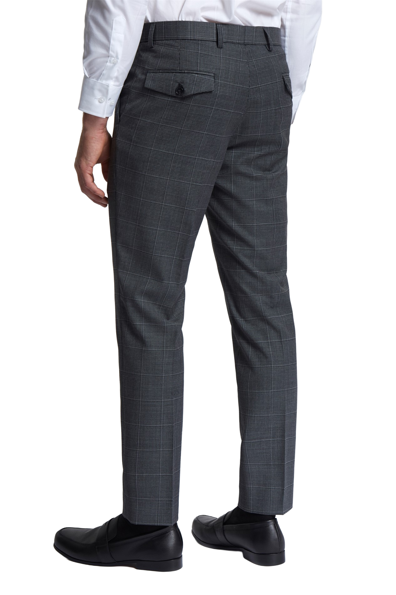 Grey Check Wool Dress Trousers | Flat Front, Belt Loops | Performance Fit