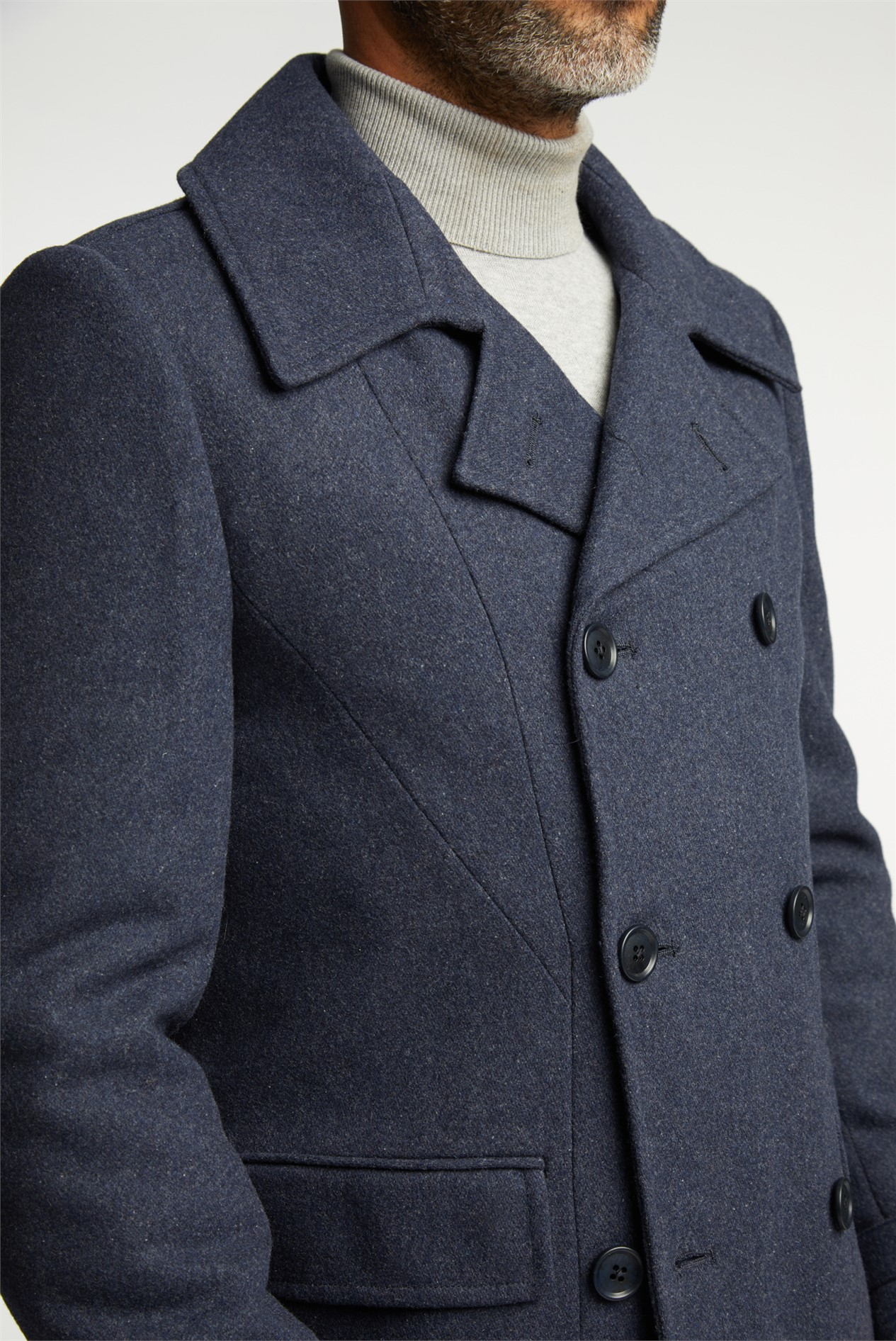 Jeff Banks Navy Blue Double Breasted Overcoat | Winter Wool Casual Peacoat