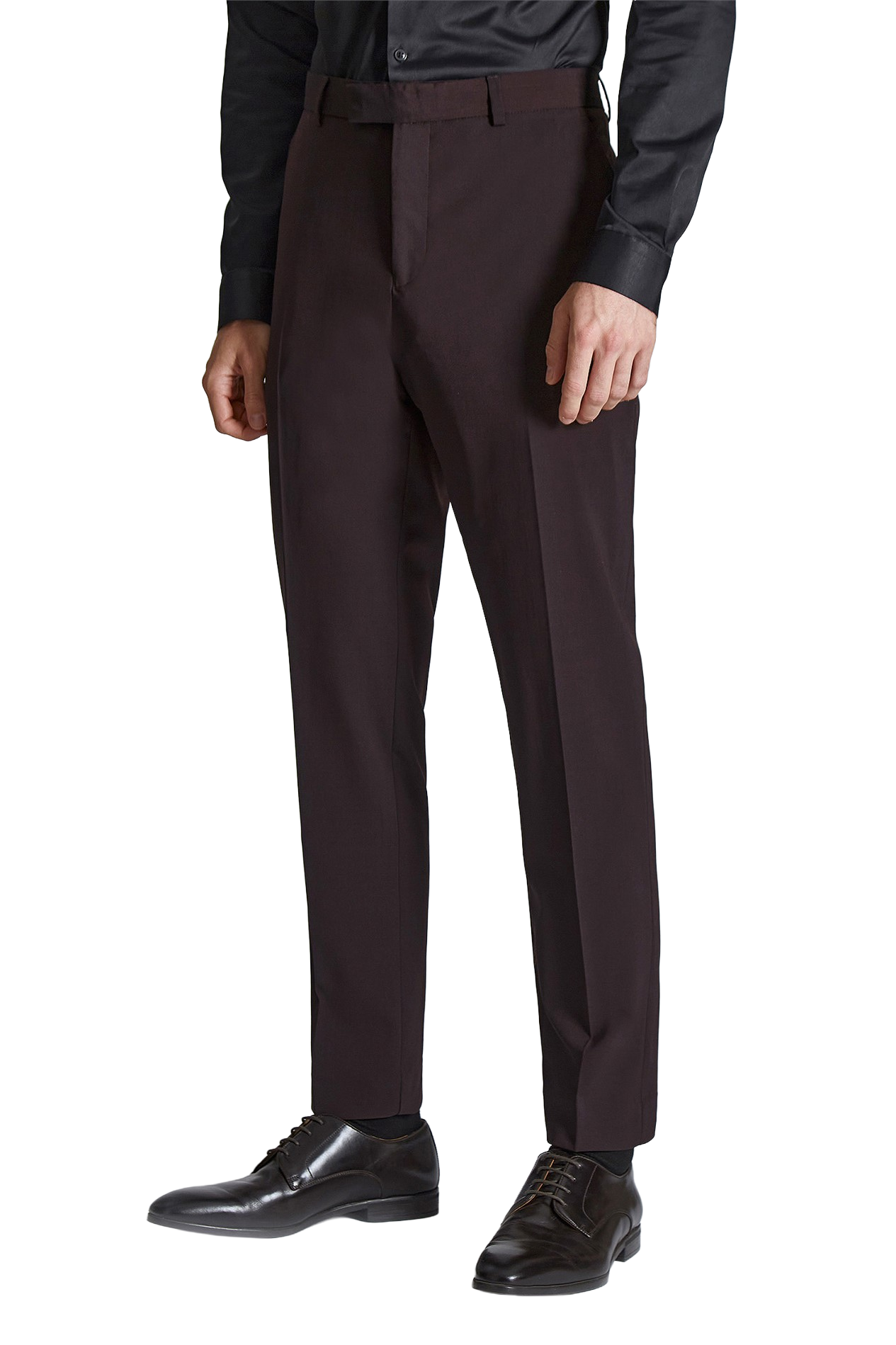 Burgundy Slim Fit Dress Trousers | Wool Blend, Flat Front, Belt Loops