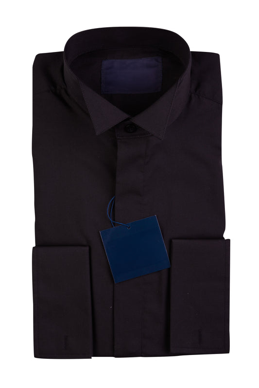 Men's Black Small Wing Collar Cotton Formal Dress Shirt