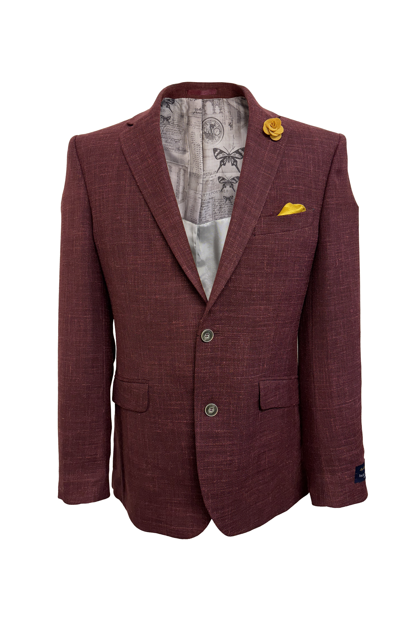 Men's Burgundy Linen Basket Weave Tweed Jacket