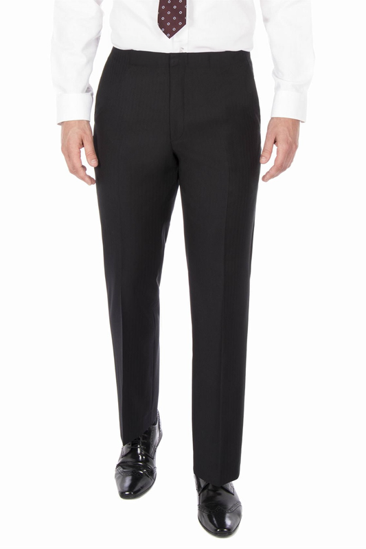 Black Herringbone 100% Wool Trousers