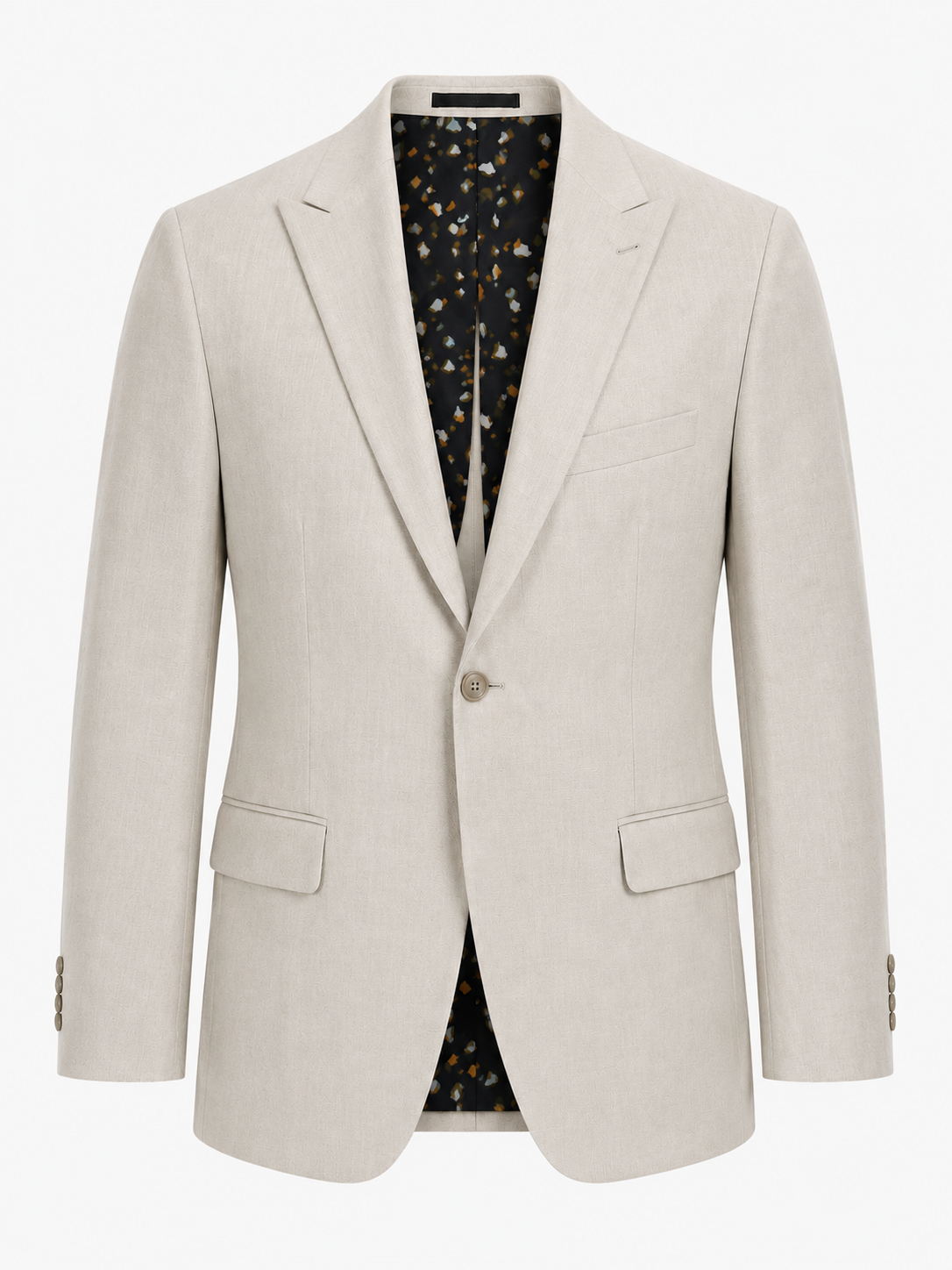 Alexandre Tailored Fit Stone Linen Jacket | Peak Lapel, Half Lined