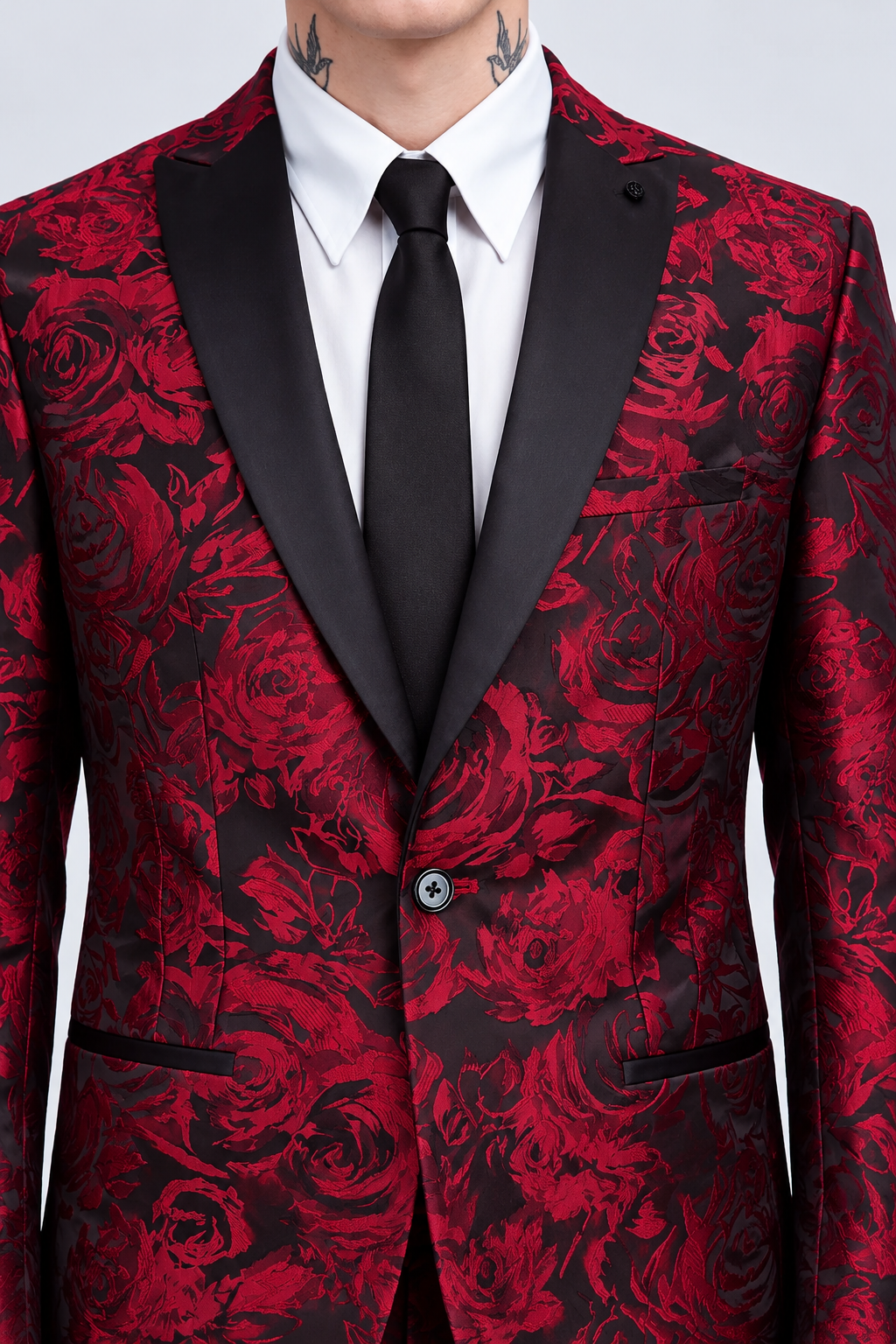 Red & Black Floral Jacquard Slim Fit 2 Piece Suit | Wedding & Prom | Twisted Tailor's "Ersat"