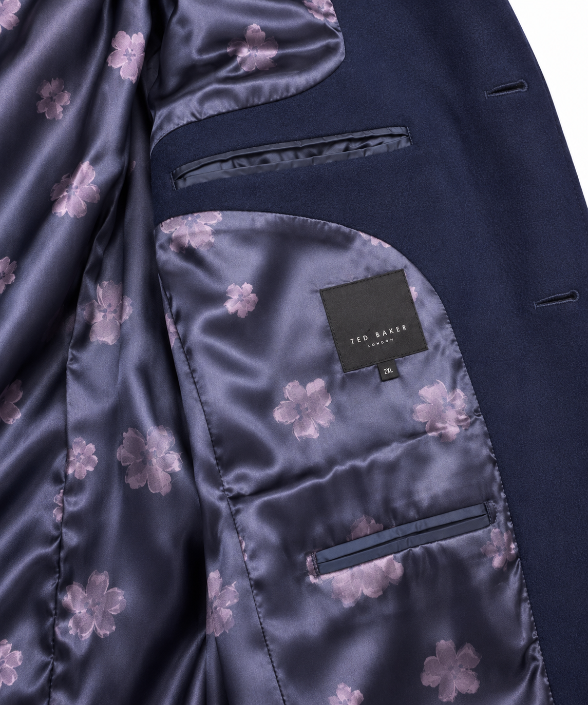 Ted Baker Navy Blue Wool Overcoat | Knee Length Long Winter Coat