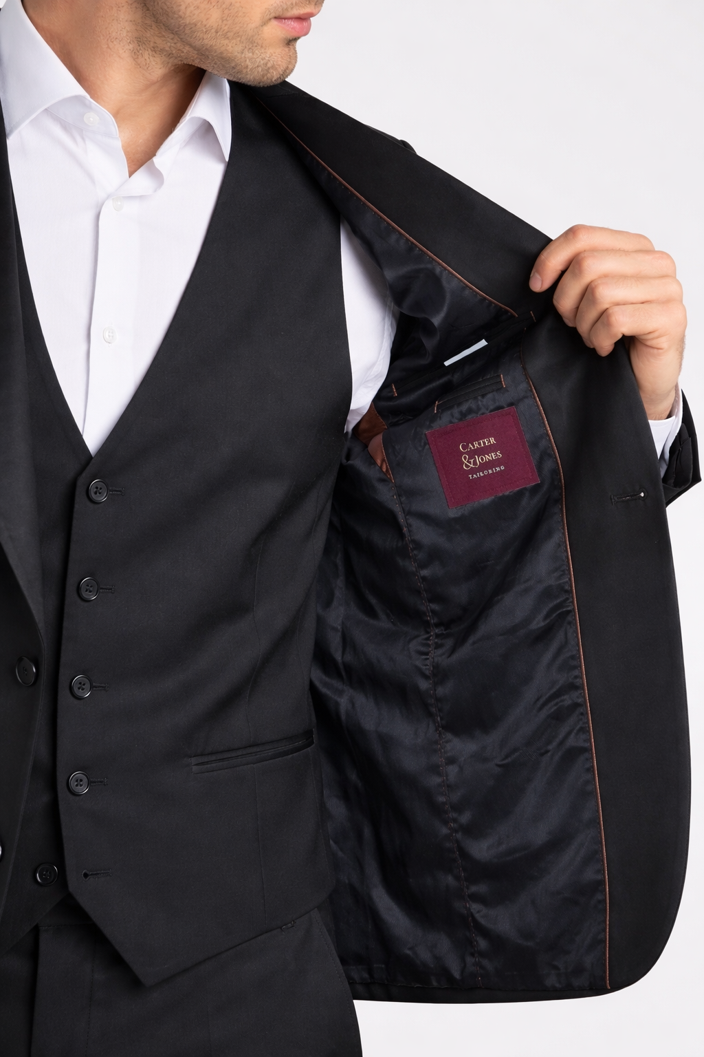 Black 3 Piece Tuxedo Tailored Fit Dinner Suit | Jacket, Waistcoat & Trousers | Edina