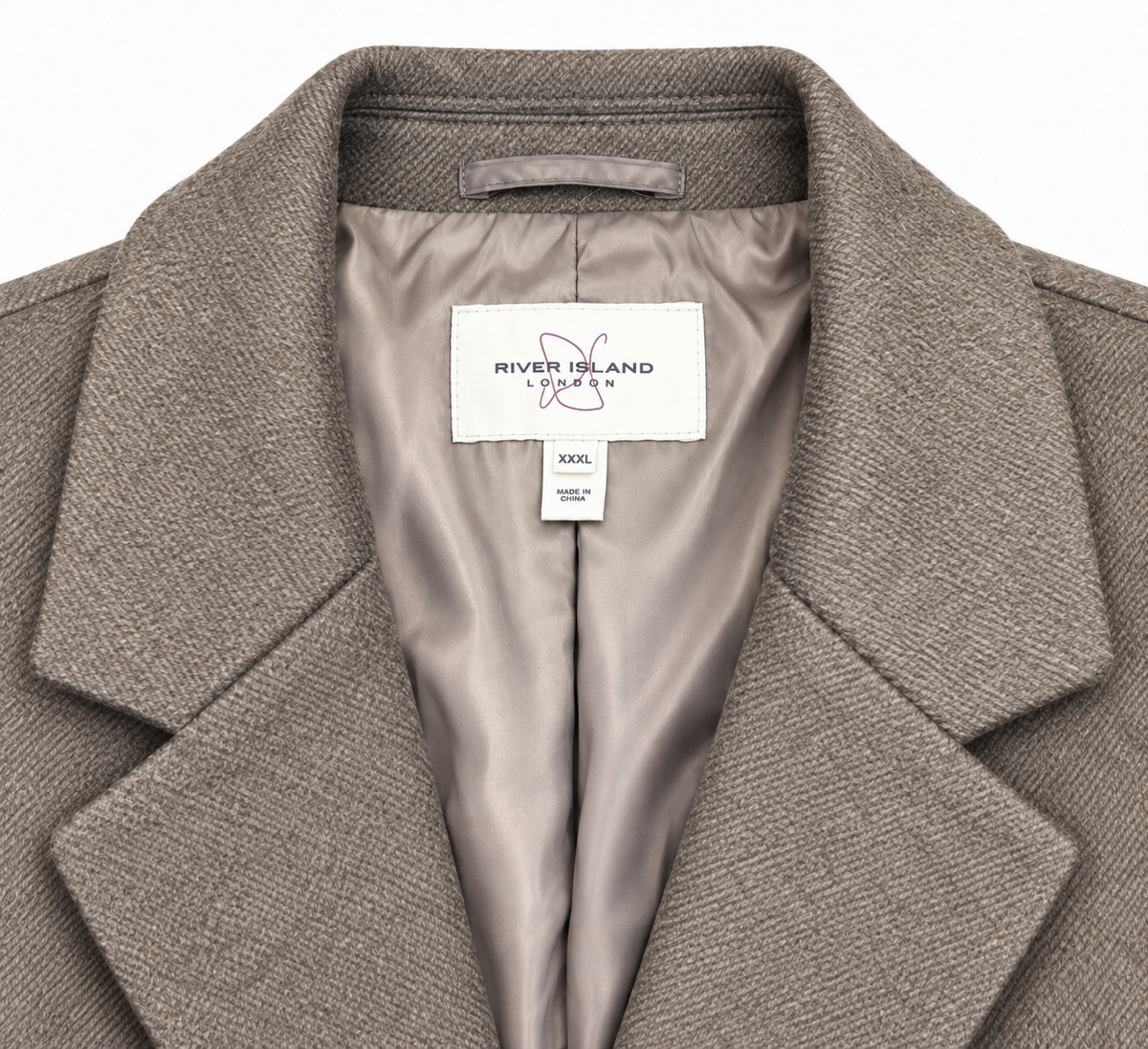 River Island Beige Wool Knee Length Formal Overcoat | Big & Tall | 4XL & 5XL