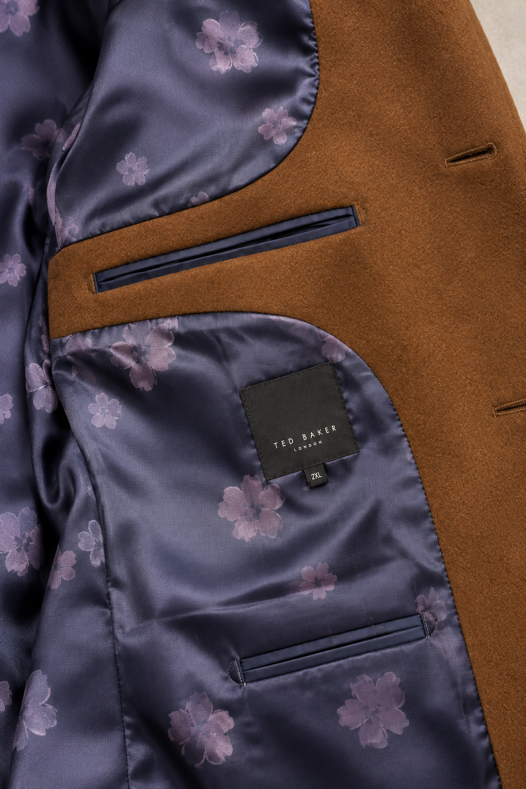 Ted Baker Camel Tan Wool Overcoat | Knee Length Long Winter Coat