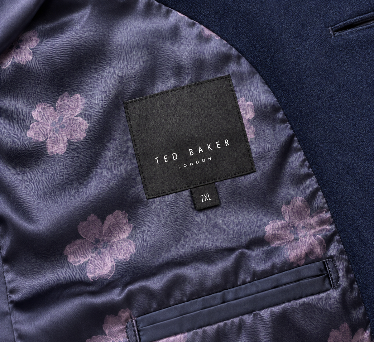 Ted Baker Navy Blue Wool Overcoat | Knee Length Long Winter Coat