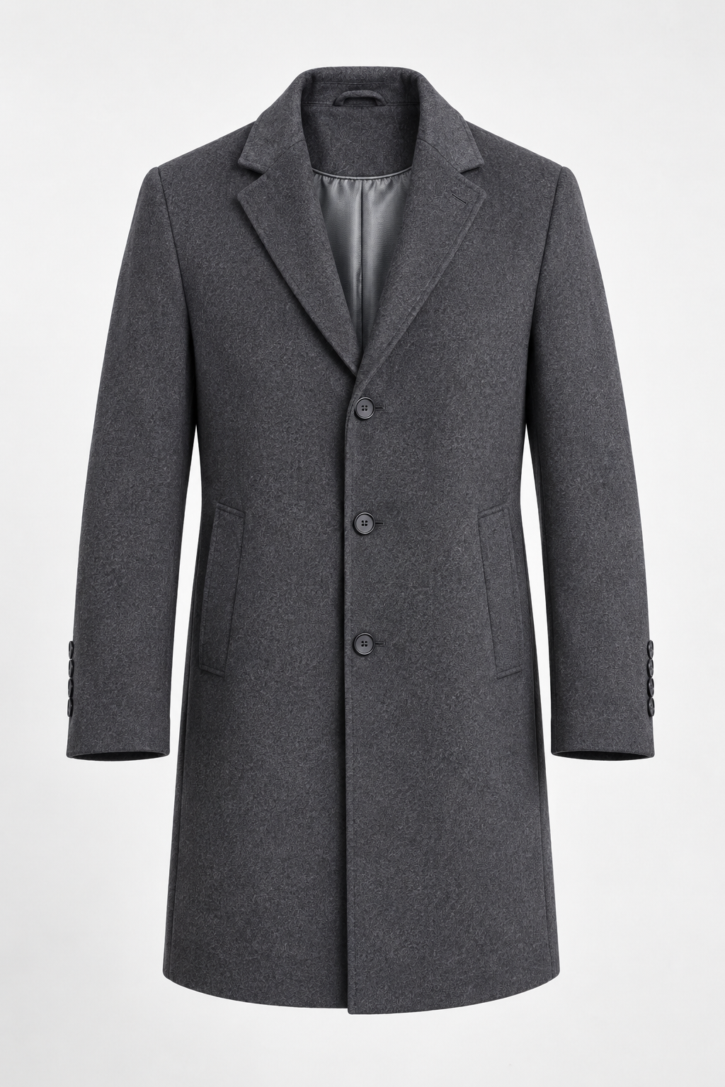 Men’s Charcoal Grey Wool Blend Overcoat | Knee Length Tailored Coat
