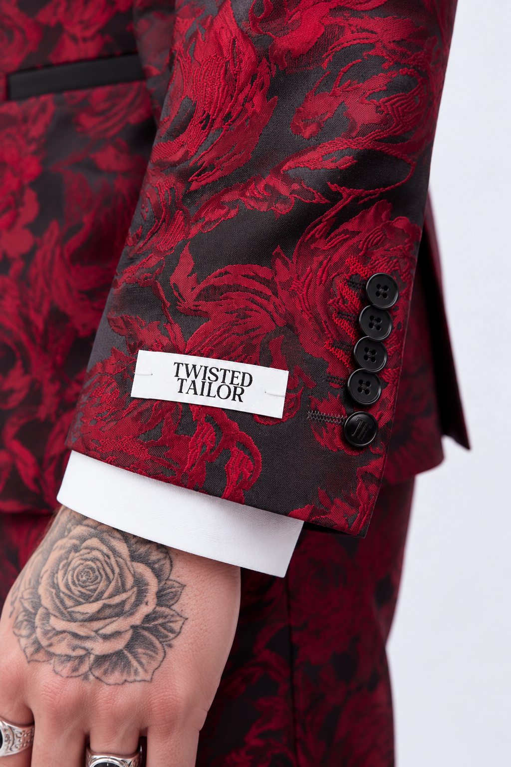 Red & Black Floral Jacquard Slim Fit 2 Piece Suit | Wedding & Prom | Twisted Tailor's "Ersat"