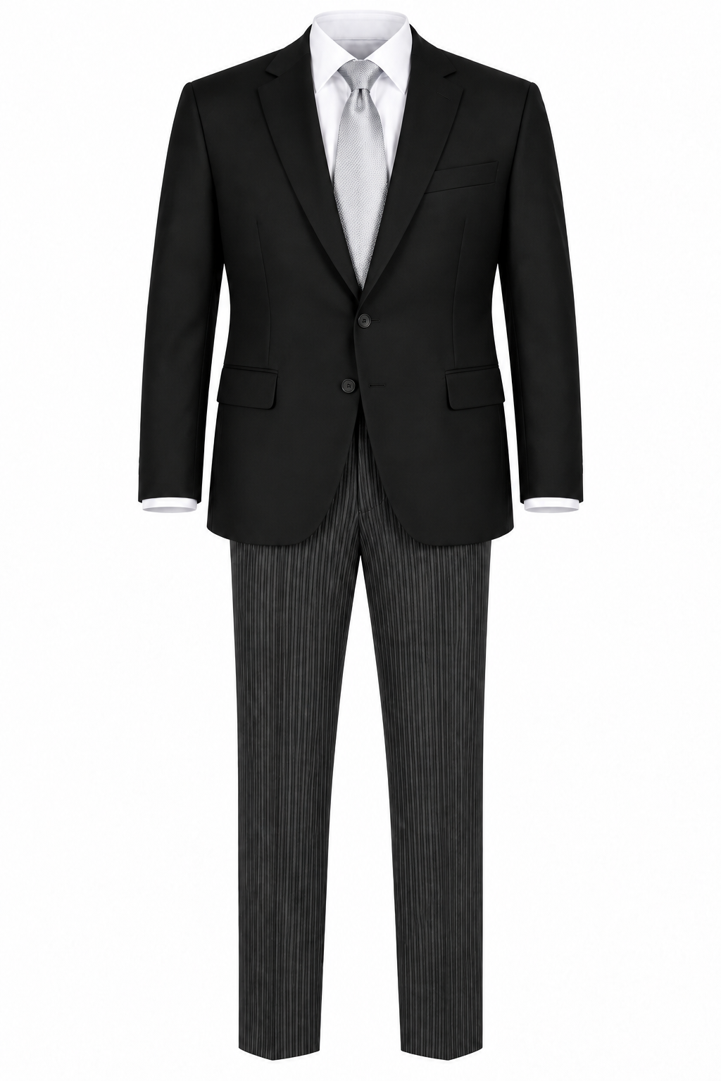 Plain Black 2 Piece Masonic Suit | Formal Short Jacket & Pinstripe Trousers | Masons Freemason Suit