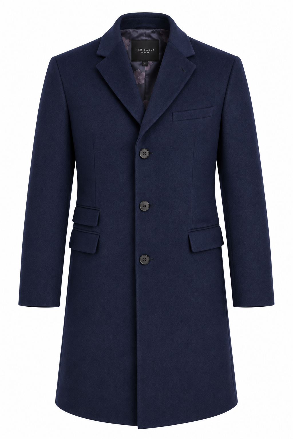 Ted Baker Navy Blue Wool Overcoat | Knee Length Long Winter Coat