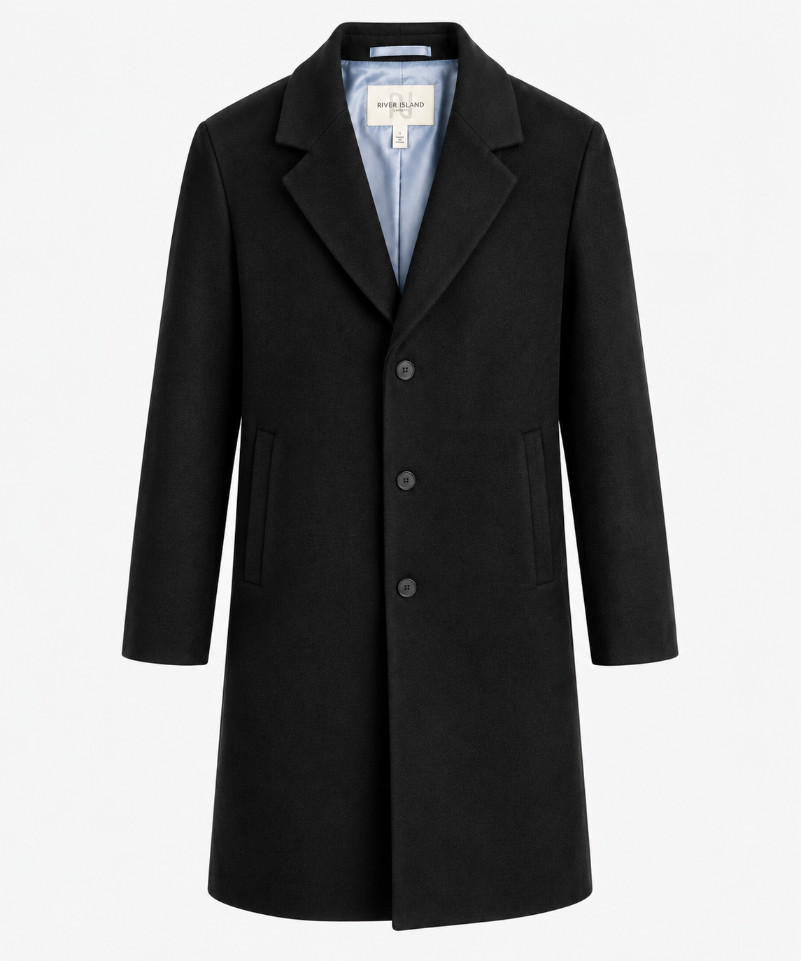 River Island Black Wool Knee Length Formal Overcoat | Big & Tall | 5XL fits 54" - 58" Chest