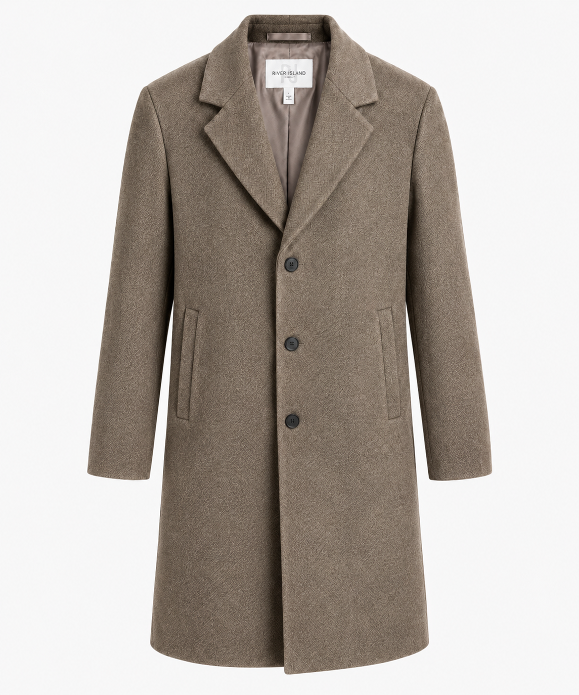River Island Beige Wool Knee Length Formal Overcoat | Big & Tall | 4XL & 5XL
