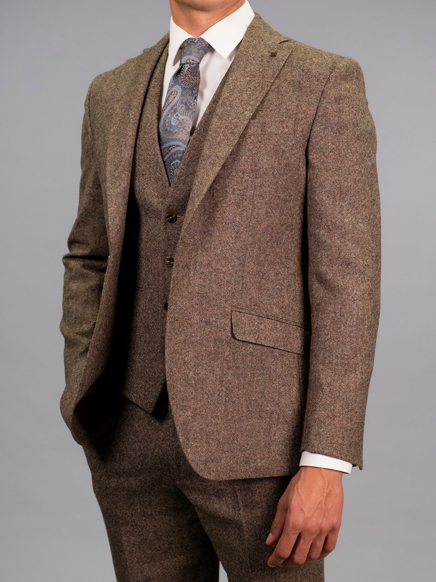 Torre Brown Yorkshire Mill Tweed 3 Piece Suit | 100% Wool | Regular Fit