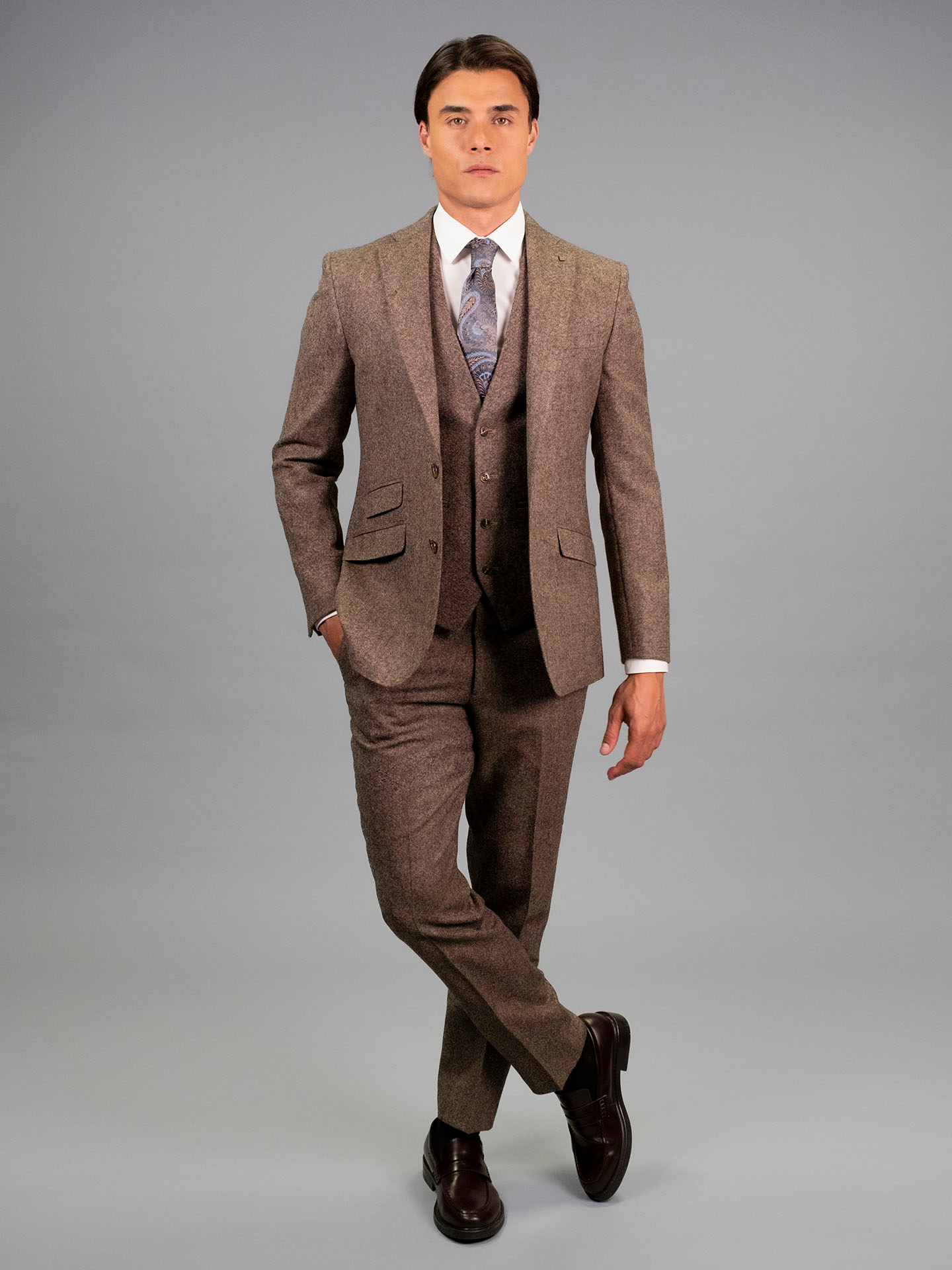 Torre Brown Yorkshire Mill Tweed 3 Piece Suit | 100% Wool | Regular Fit