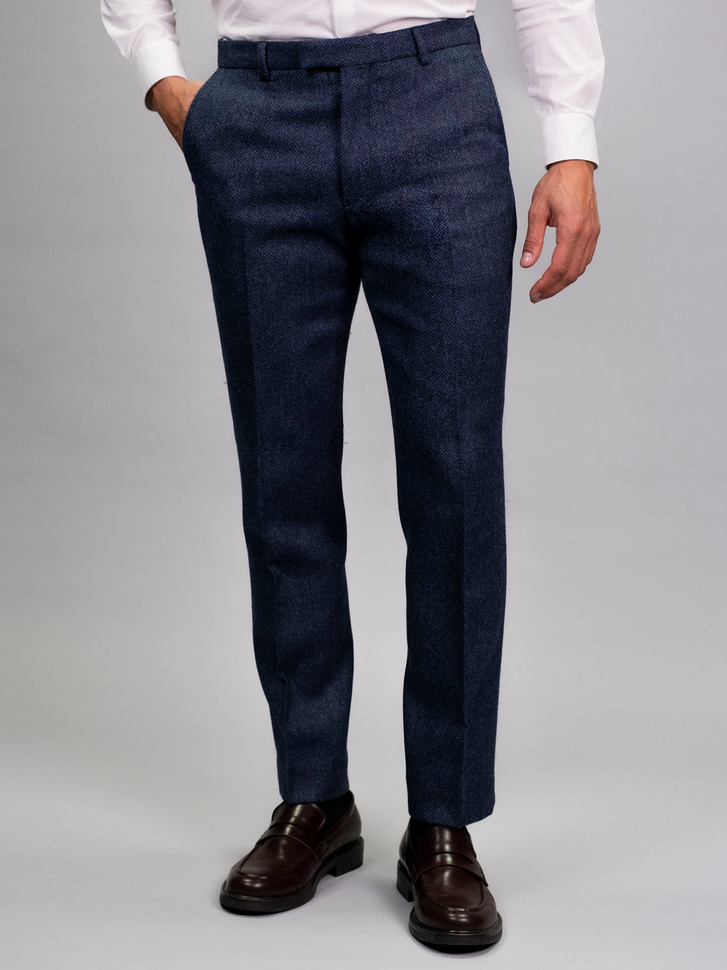 Torre Blue Herringbone Yorkshire Mill Tweed 3 Piece Suit | 100% Wool | Regular Fit
