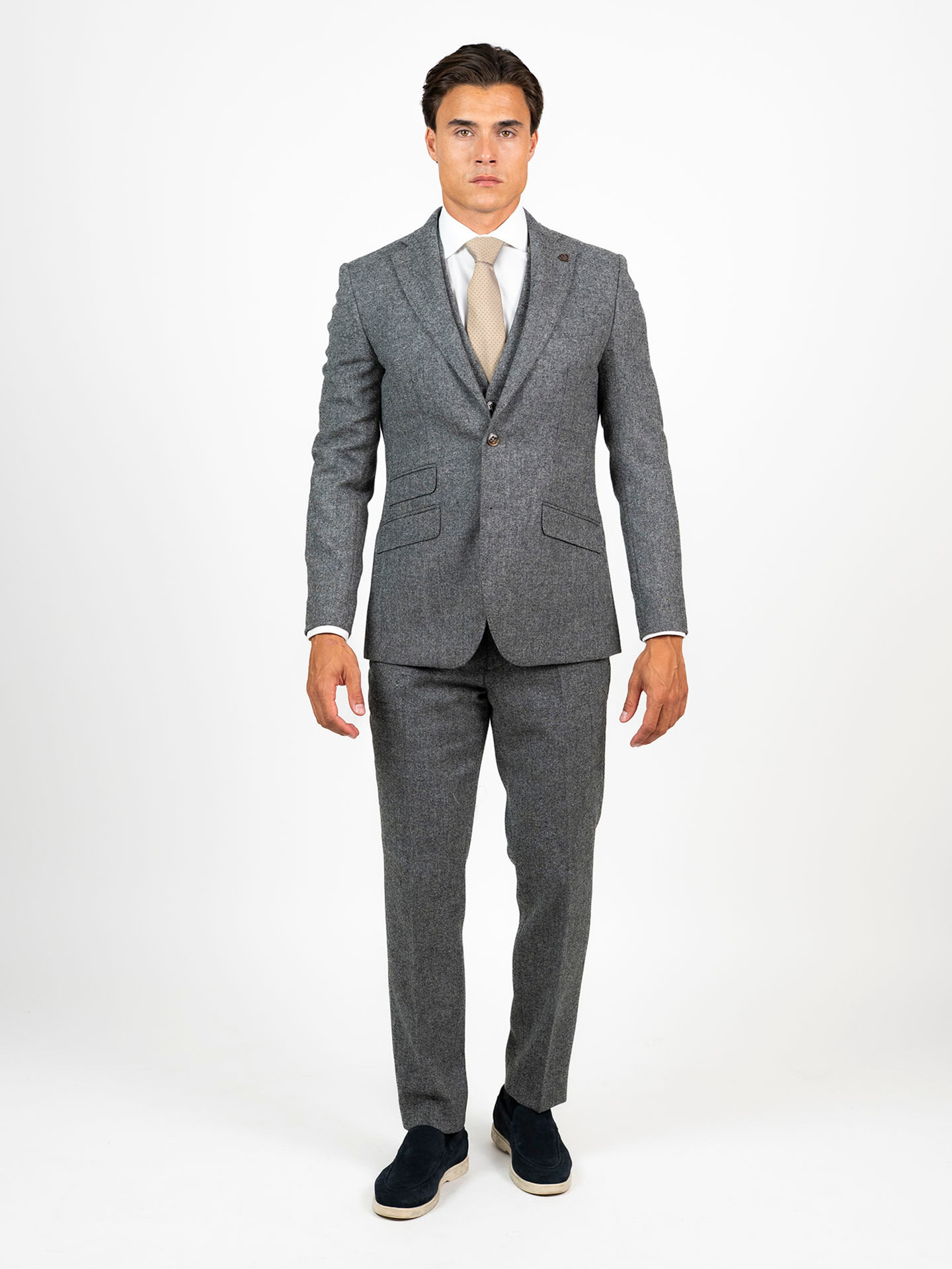 Torre Grey Yorkshire Mill Tweed 3 Piece Suit | 100% Wool | Regular Fit