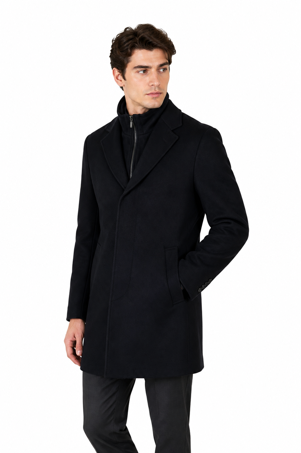 Limehaus Black 100% Wool Formal Overcoat | Detachable Collar
