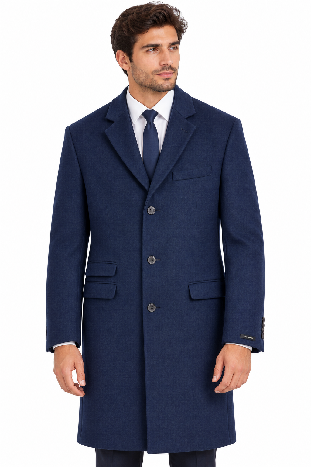 Ted Baker Navy Blue Wool Overcoat | Knee Length Long Winter Coat
