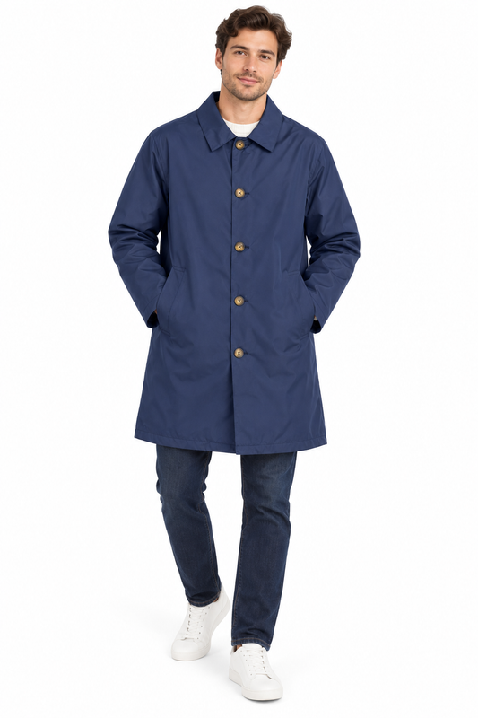Navy Blue Single Breasted Formal Raincoat | Fully Lined